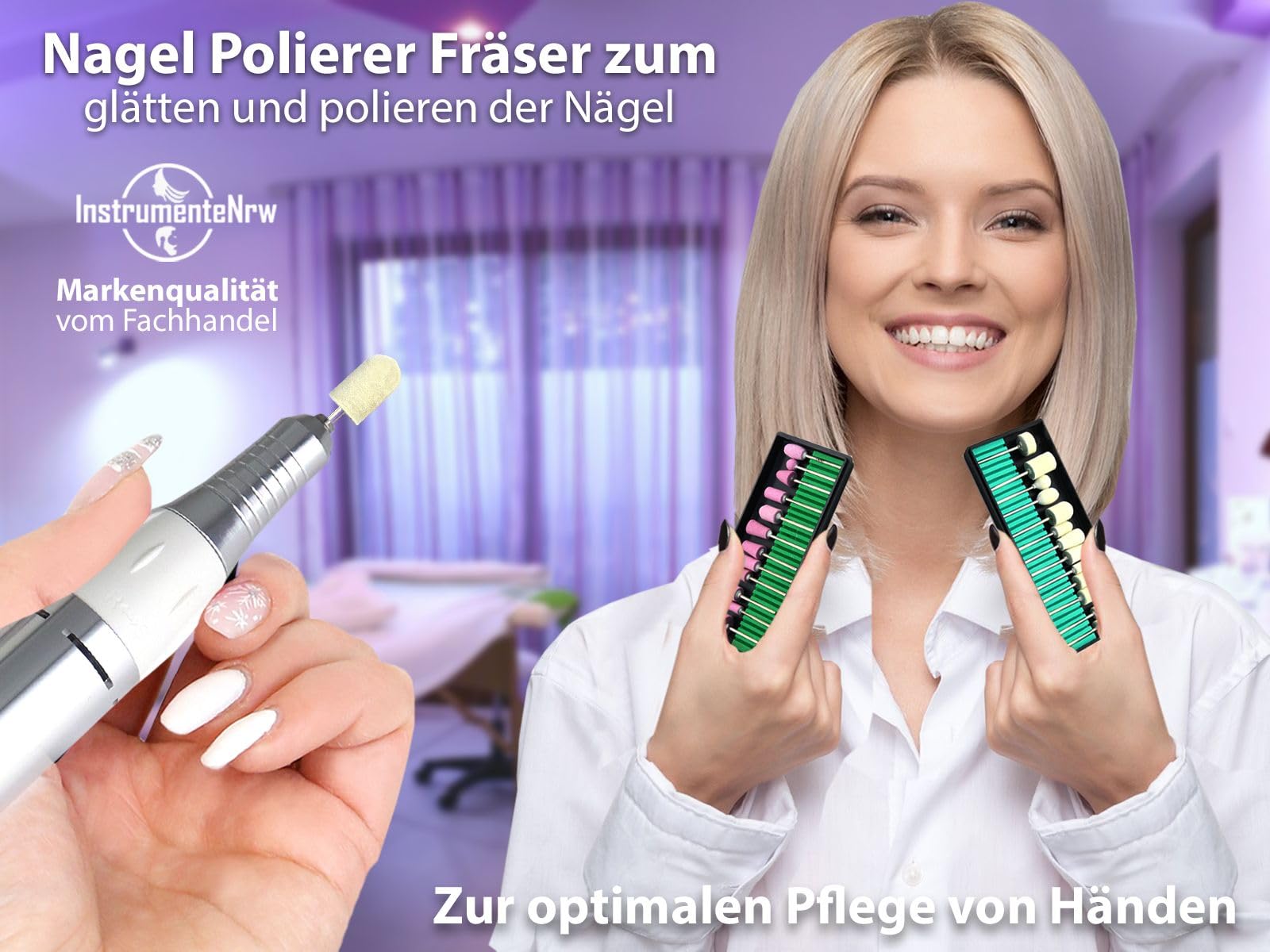 Power Fußpflegegerät Elektrisches Maniküre Schleifgeräte Set Nagelfräser | Komplettes Nagelpflege Set mit viel Zubehör Polierer, Diamantschleifer und Steinschleifer