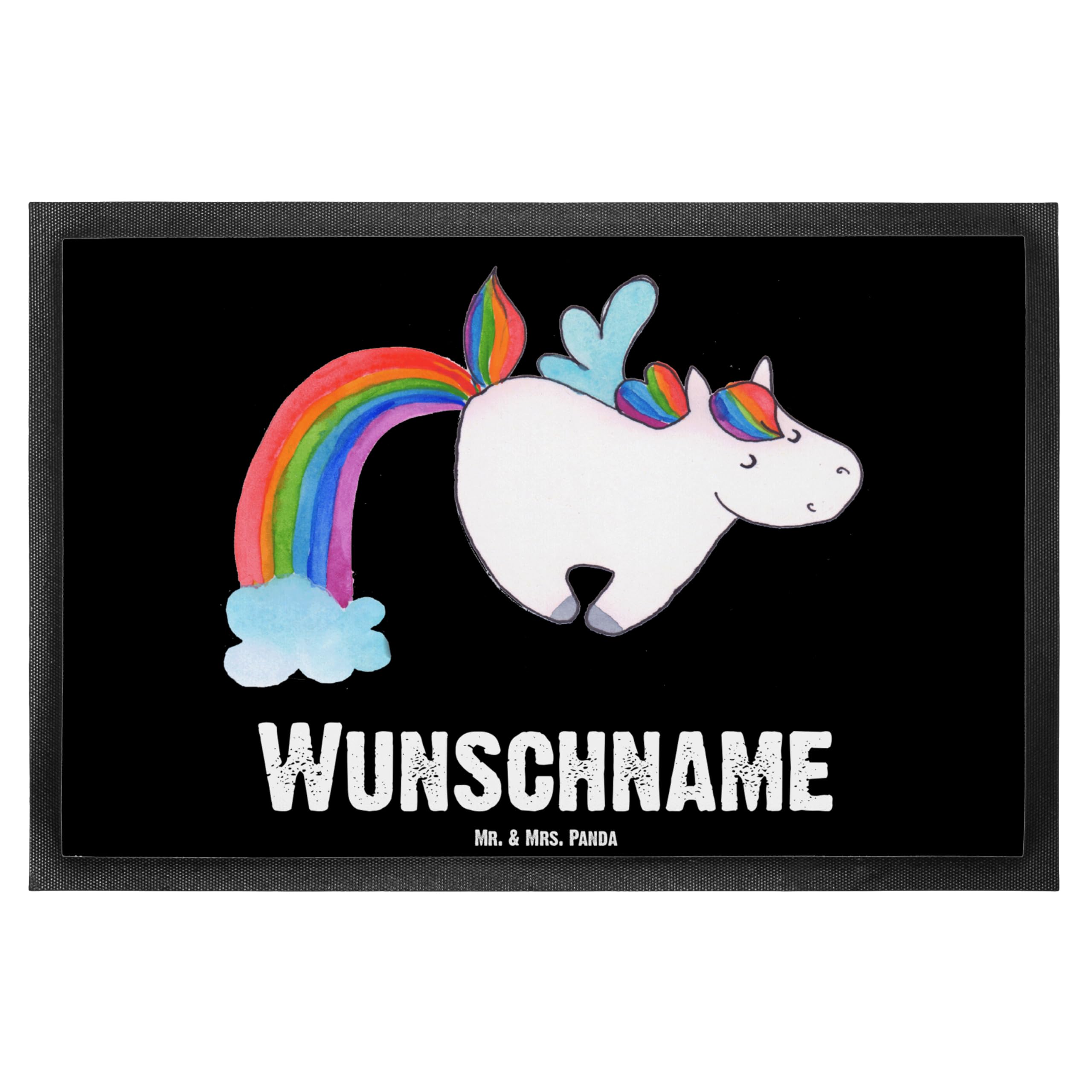Mr. & Mrs. Panda Fußmatte personalisierbar Einhorn Fliegendes Pferd 40 x 60 cm - Personalisierte Geschenke, Fussmatte, Unicorn, Regenbogen, Spielen, Individuelle, personalisiert, Glitzer, Fußabtreter
