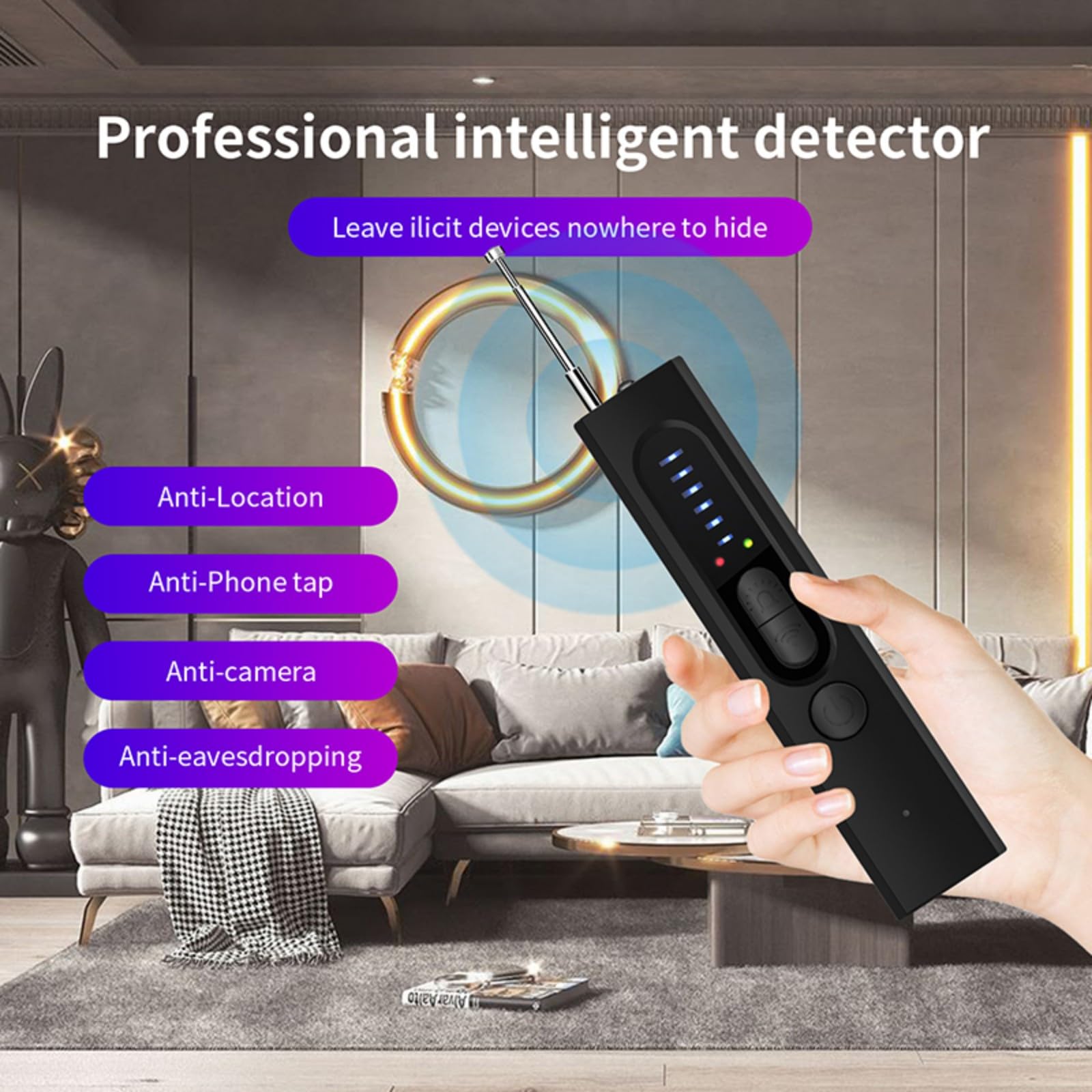Detector de Dispositivos Ocultos, Detector de Camaras y Microfonos Ocultos, Detectores de Cámara Oculta y Dispositivo Oculto con Escáner RF, GPS y Detector de Errores para Hoteles, Hogar y Oficina