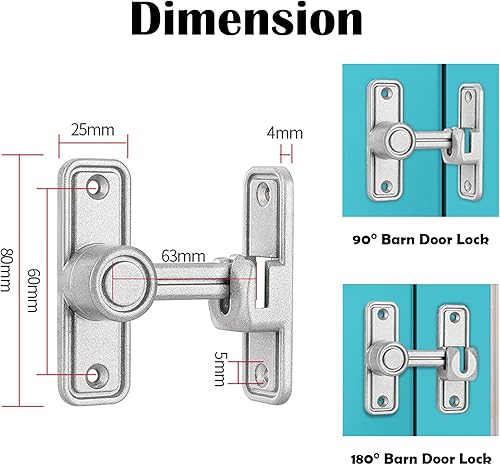 Miniatura 10 de Cerradura para puerta de granero, 90 y 180 grados, resistente, para puerta de granero, herrajes para puertas de granero, cerraduras y pestillos para