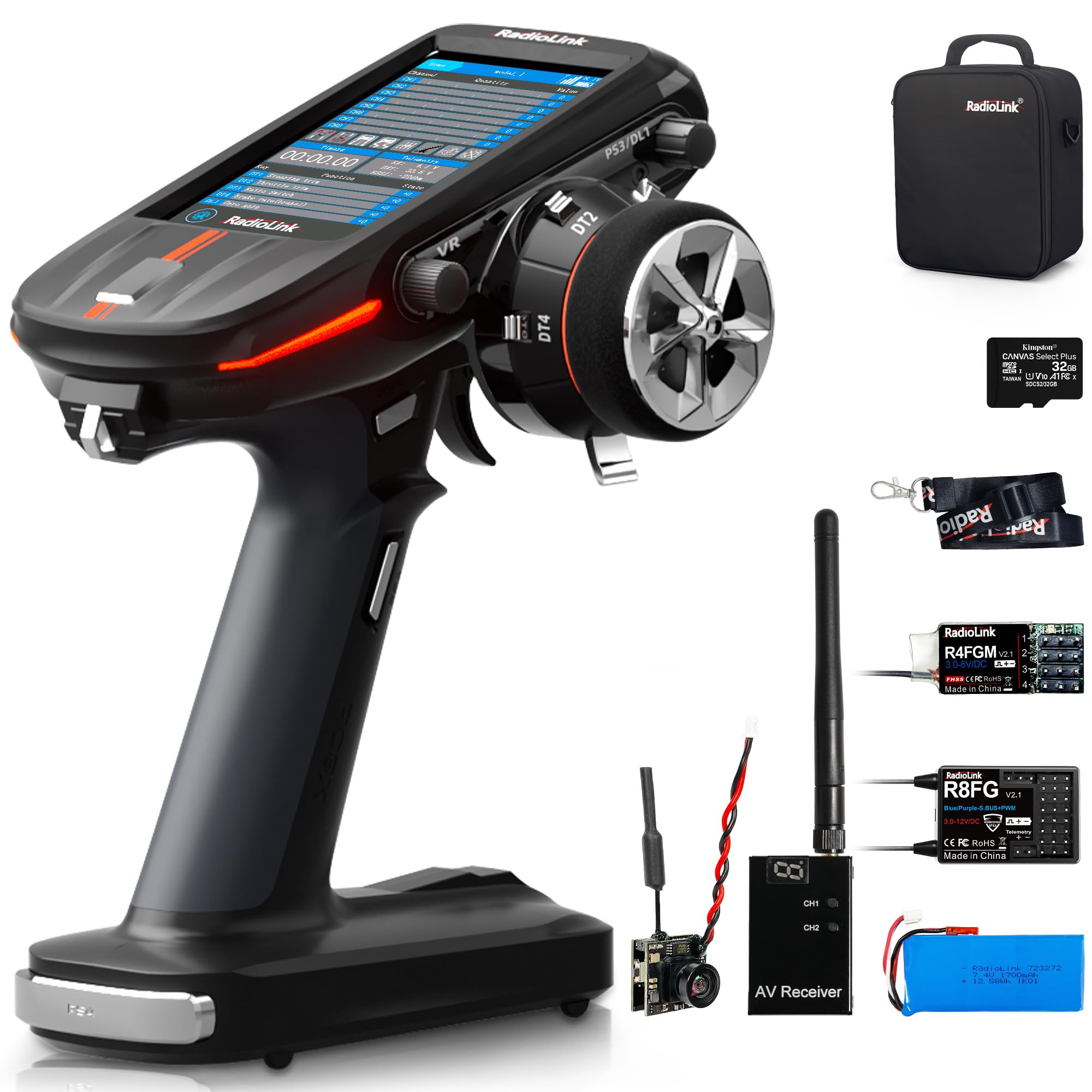 ATA HOBBY Radiolink RC8X 8CH 2.4G RC Transmitter and Newest R8FG&R4FGM V2.1 Gyro Receivers, 5.8G 48CH Image Transmission Receiver&5.8G OSD Camera, for RC Drifting Crawler Cars Boats