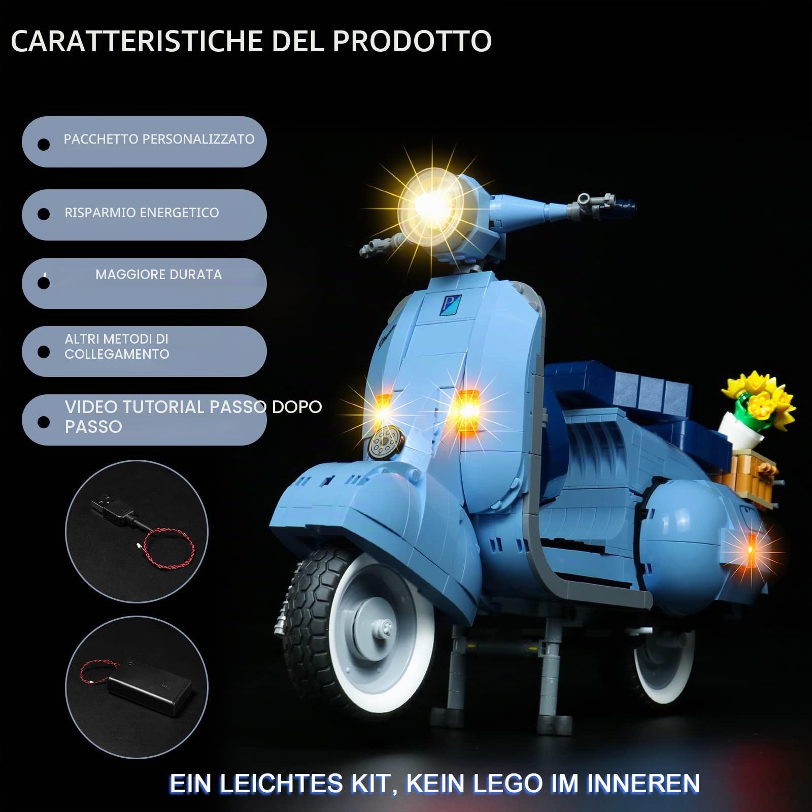 Lego 10298 Vespa 125 - Set di luci a LED, compatibile con kit modello Vespa, giocattolo decorativo per adulti
