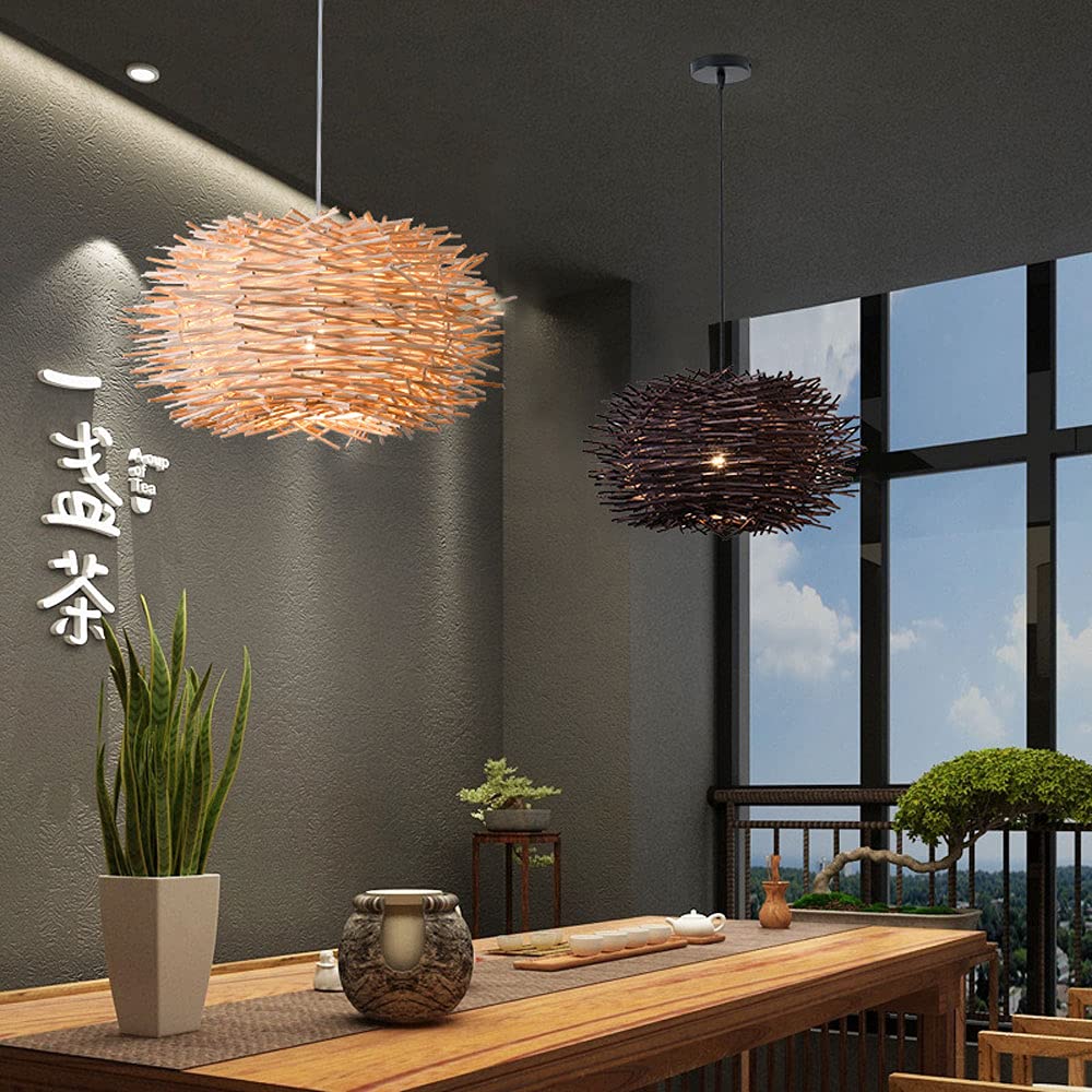 Lámpara Colgante Creativa de Nido de pájaro de Mimbre de bambú y ratán para Isla de Cocina, Accesorios de iluminación para Comedor, lámpara Colgante(50cm)