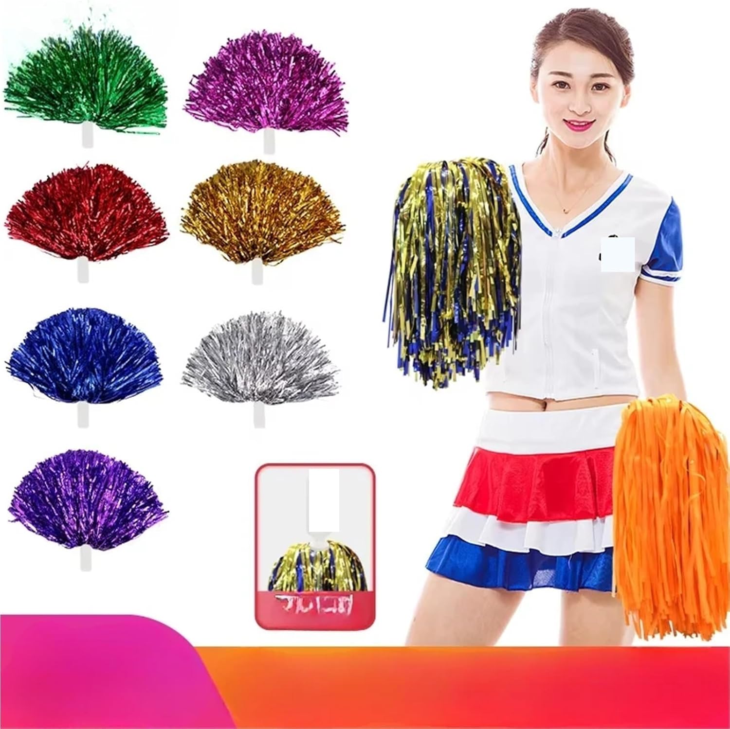 Dance Cheerleading Pompoms, Cheerleading Pom Poms with Handle Multicolor 6 Pcs