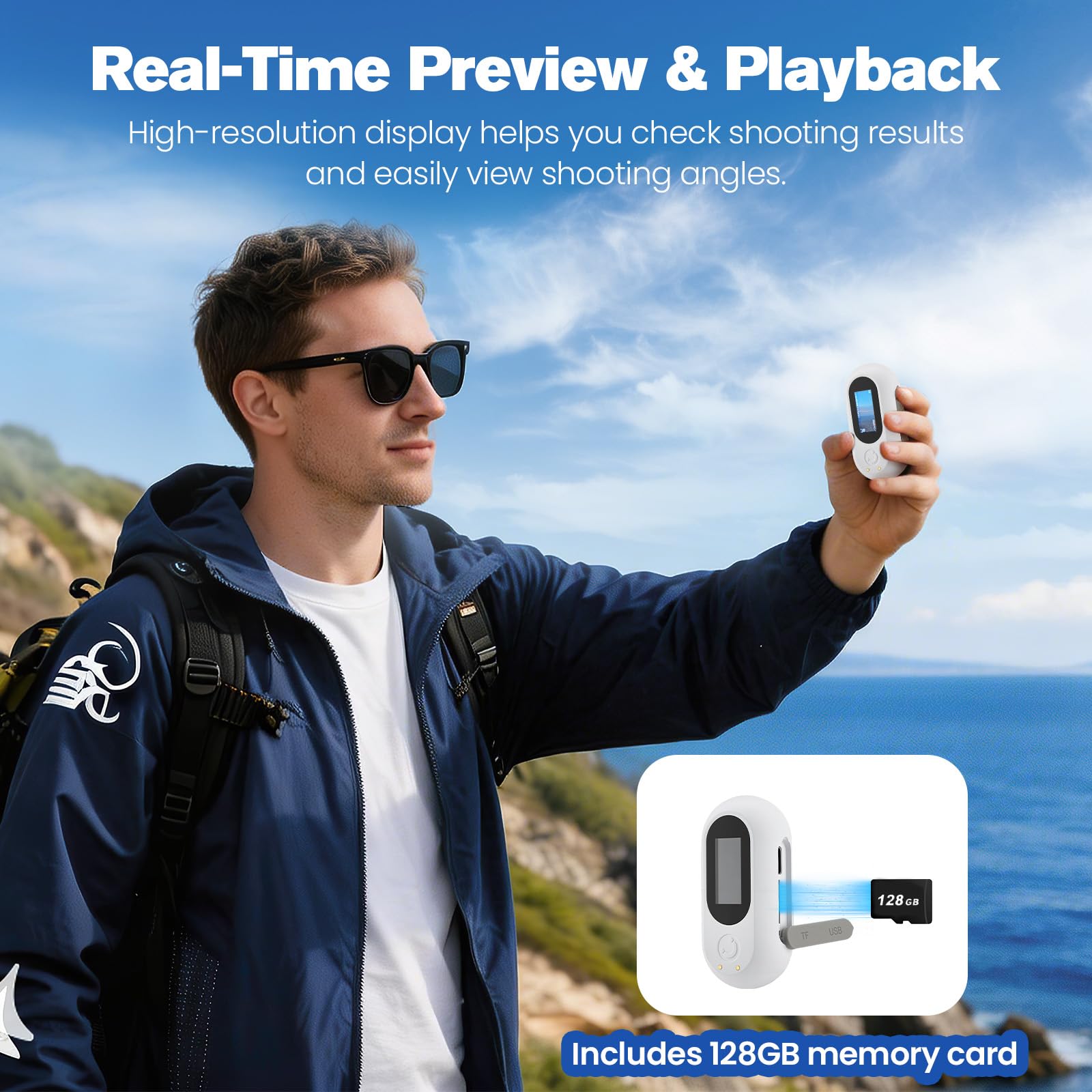 Mini Action Cam 1080P Bodycam con Vano Batteria e Scheda SD da 128 GB Videocamera da Casco per Moto Bicicletta e Sport Videocamera Portatile Impermeabile Registrazione in Loop Lettore di Schede OTG