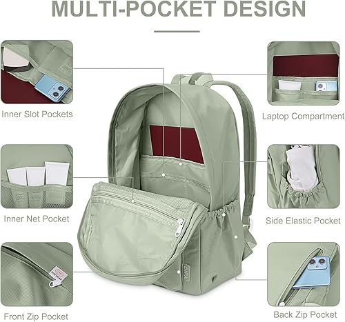 Miniatura 5 de YFGBCX Linda mochila estética para mujer, mochilas de color sólido, mochila clásica ligera para mujer, mochilas para laptop, Verde, Classic