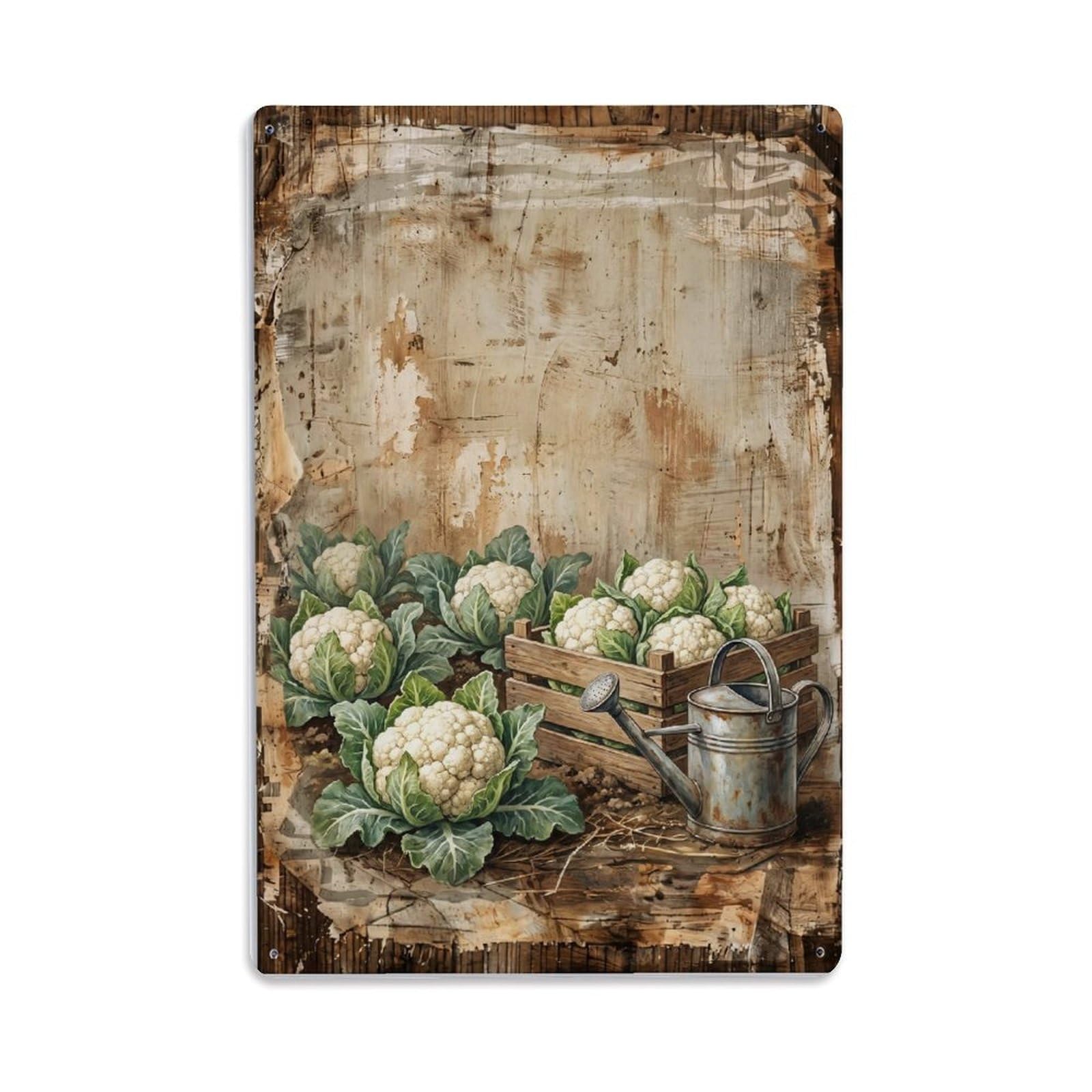 Cauliflower Garden White Vegetable Countryside Farm Vintage Metal Tin Sign Plaque Wall Decor for Cafe, Club, Garden Metal Poster 8x12Inch