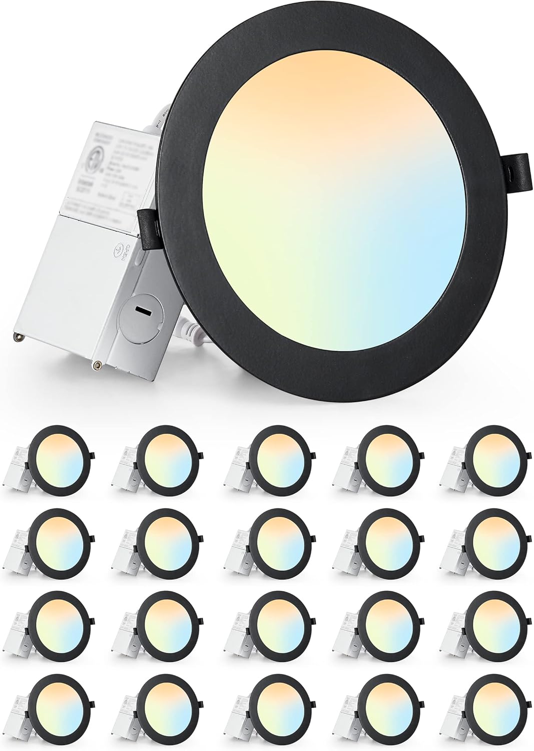 LEDIARY 20 Pack 6 Inch 6CCT Black Ultra Thin Recessed Lighting with ...