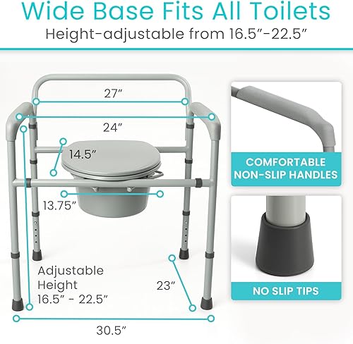 Miniatura 4 de Vive Bariatric Bedside 3-in-1 Commode 500 lb Capacity - Portable Folding Toilet Chair - Adjustable Height, Extra Wide Seat - Bucket Splash Guard