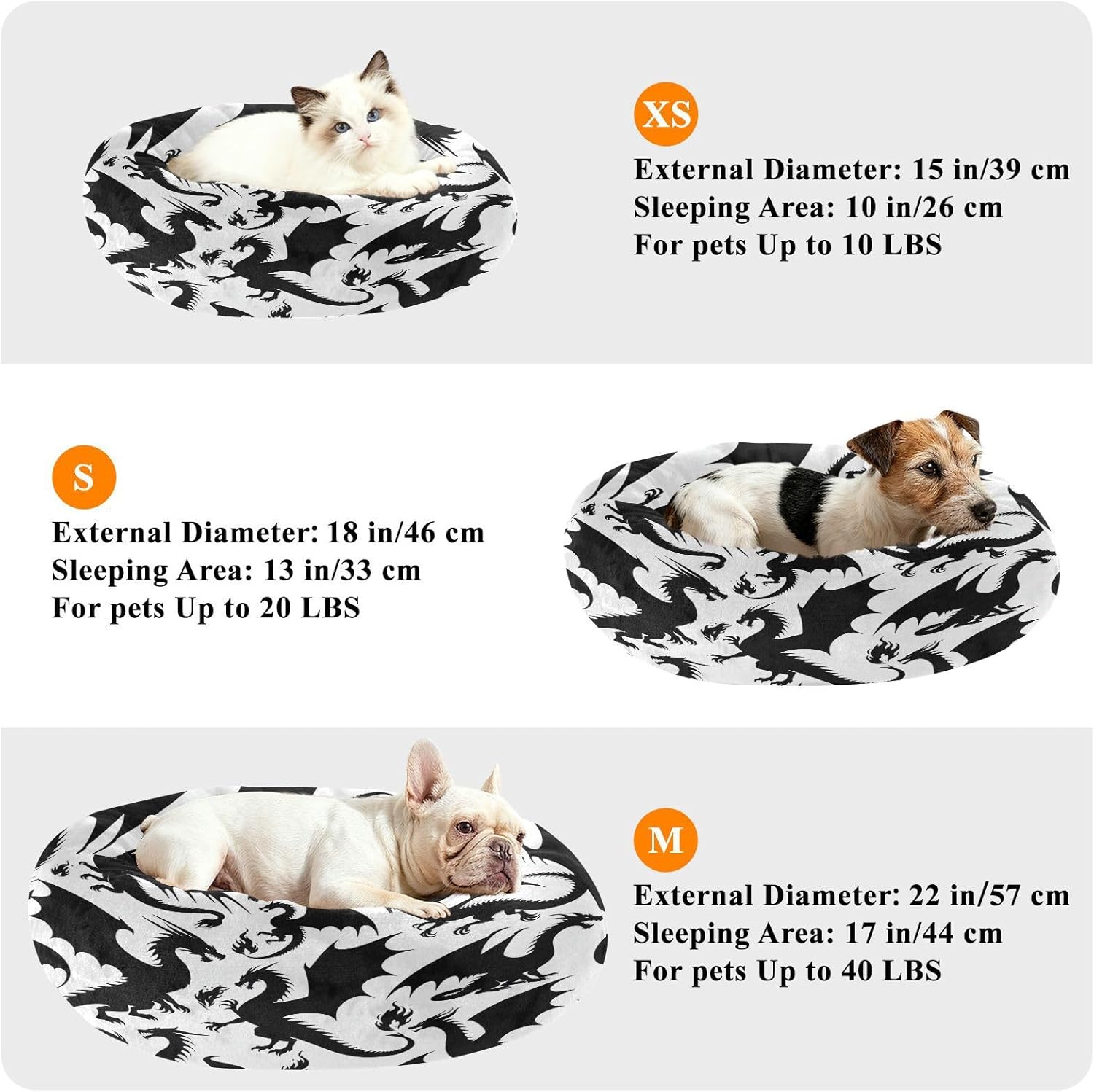 Dog Bed Ultra Soft Fluffy Comfortable Cat Bed, Silhouette Dragon Washable Dog Beds Anti-Slip Round Pet Beds for Medium Dogs