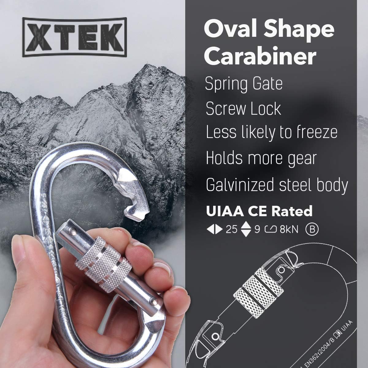 Climbing Carabiner – UIAA Certified 25 kN 5620 LB – Oval Locking Steel Carabiner Clip, Heavy Duty Carabiners for Climbing, Hammocks, Camping : Sports & Outdoors