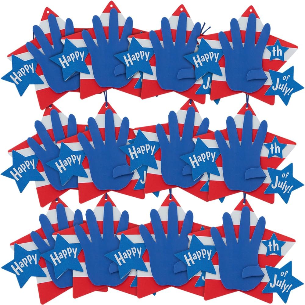 Fun Express Happy 4th of July Handprint Sign Craft Kit - Craft Kits - 12 Pieces