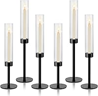 Vista 1 de Portavelas color negro, juego de 6 portavelas cónicos de cristal, soportes de metal para velas a granel con cubierta de vidrio acanalado para mesas