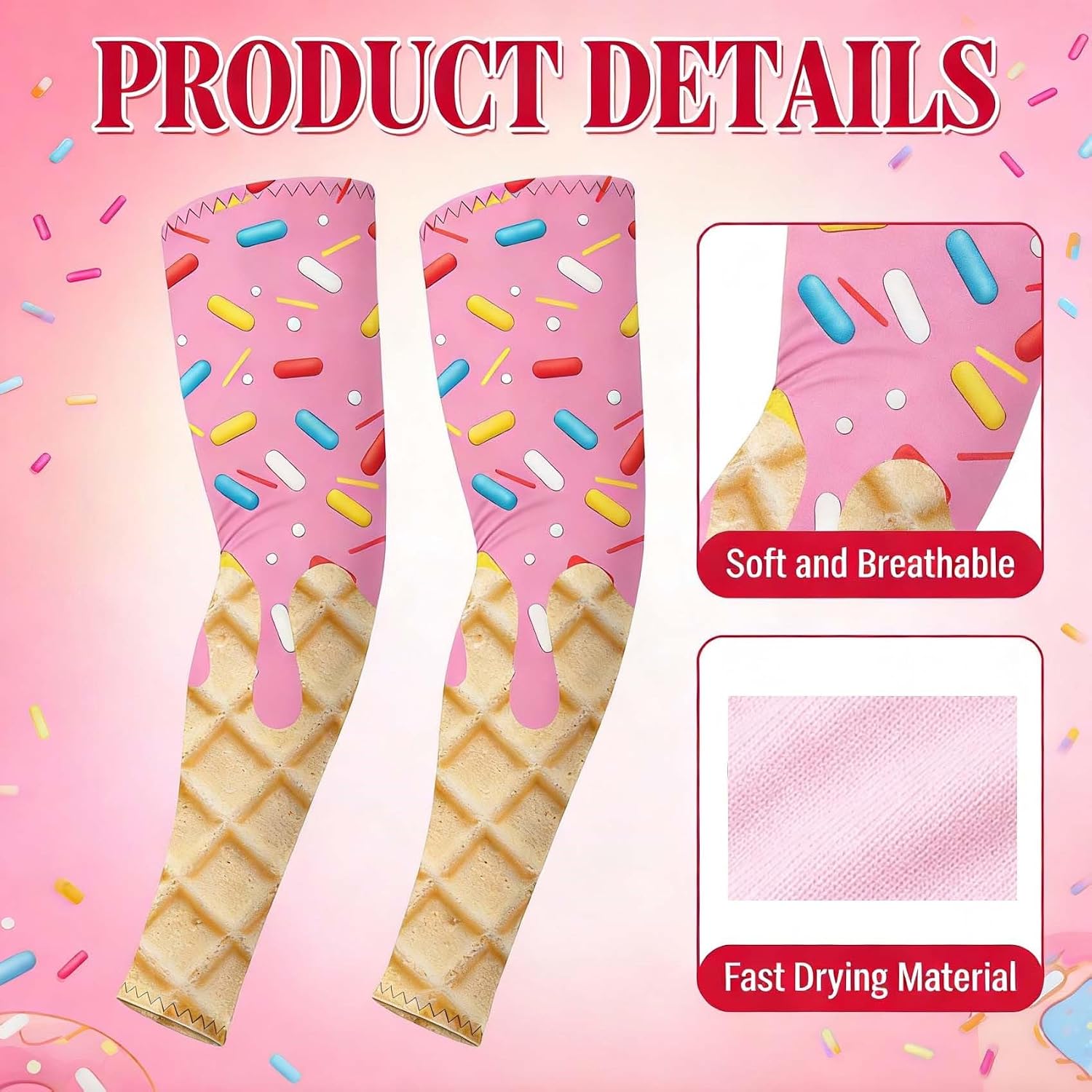 8 Pcs Ice Cream Baseball Drip Set Headband and Ice Cream Drip Baseball Arm Sleeve for Softball, Running Athletic Performance Gear for Youth Adults