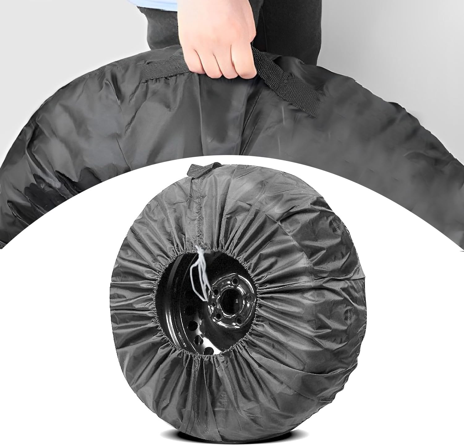 Borsa Pneumatici Auto, Copertura Della Ruota di Scorta, Copertura per Pneumatici, Copri Gomme, Auto Ruota Copertura, per Rimorchio Camper Camion SUV Auto Diametro 65 cm, Nero, con Manico