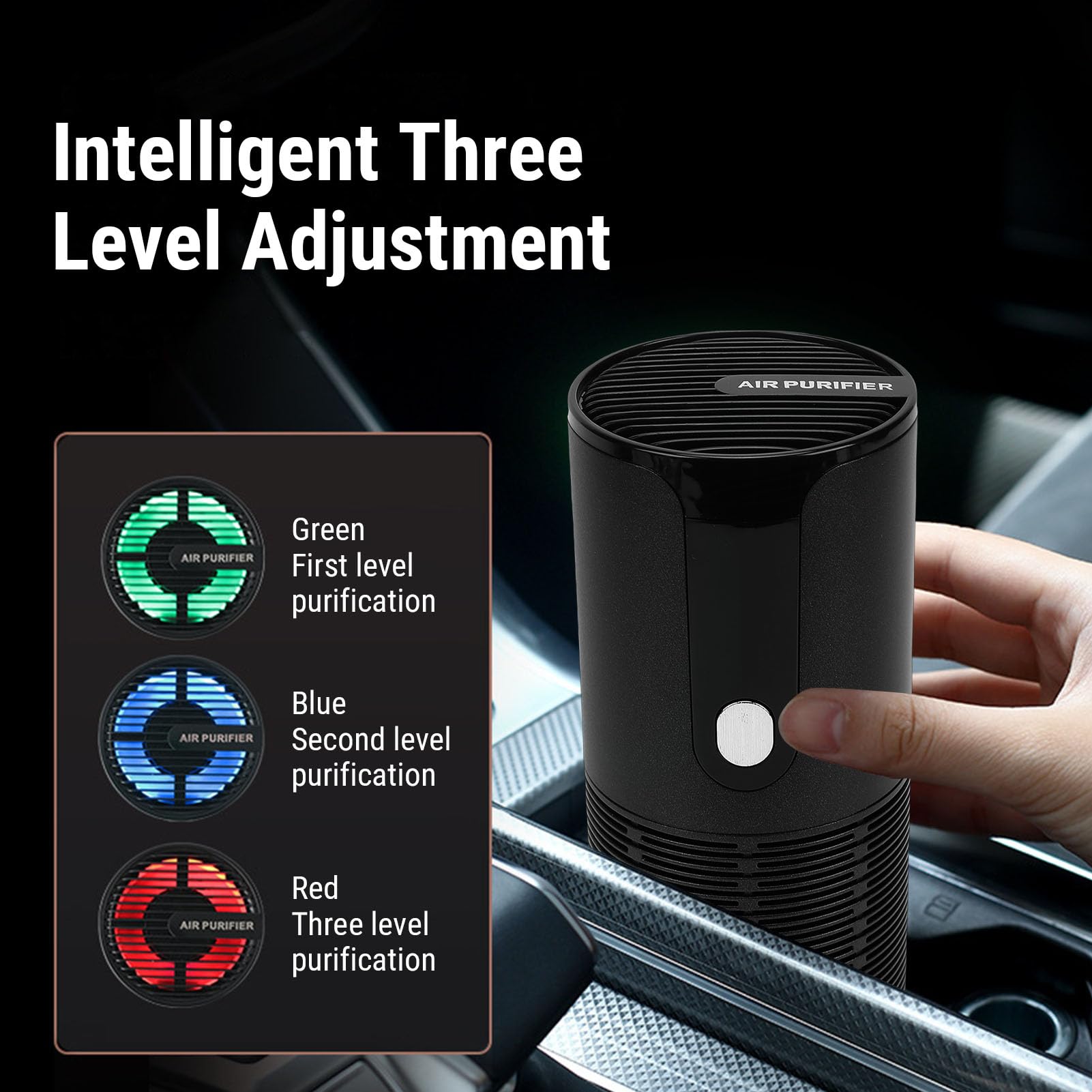 Cryfokt Purificador de Aire Portátil H13 Filtro HEPA Verdadero Salida de Aire de 360 ​​​​° de Doble Canal para el Hogar Dormitorio Coche Oficina |Modo de Suspensión Silencioso 35 DB, Anillo de (BLACK)