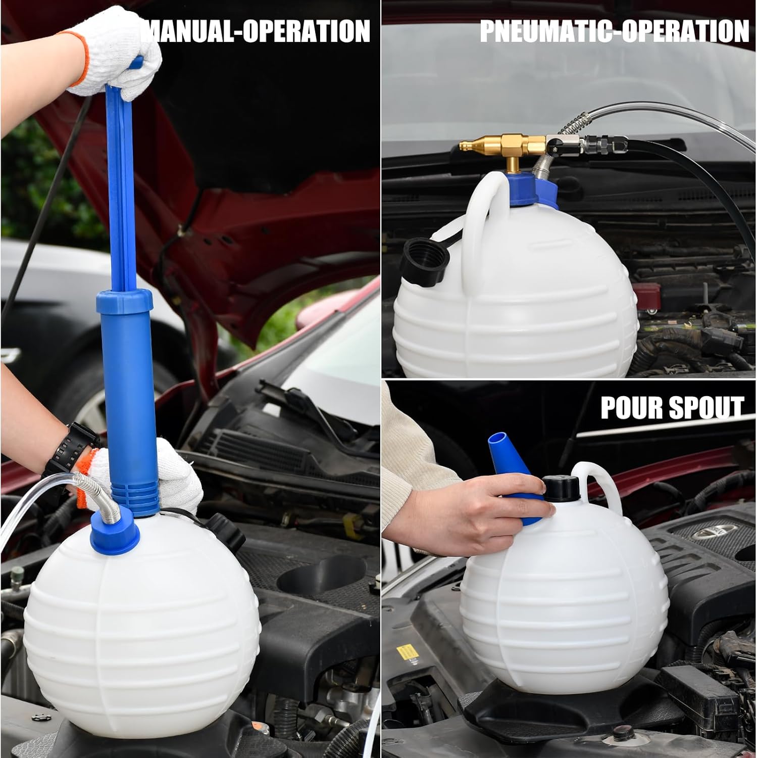SMOTIVEPRO Oil Extractor Pump Vacuum 6L Pneumatic/Manual Fluid Extractor Professional Engine Oil Change Pump for Automotive and Marine