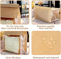 Vista 4 de Bolsas de pan de papel resistentes con bloqueo de lengüeta de estaño, 50 unidades, bolsa de pan con ventana frontal transparente, bolsa de embalaje