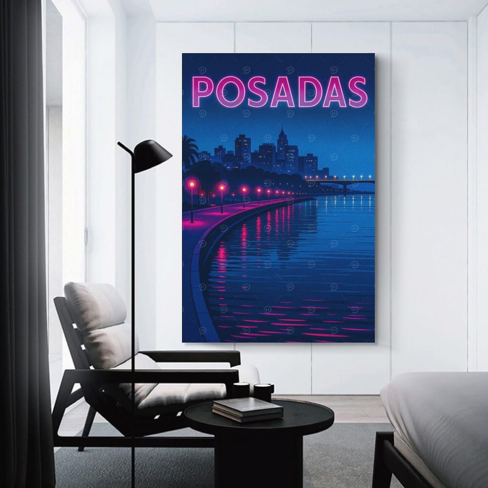 Junmoney Canvas Wall Picture Posadas Cityscape at Night, 24x36inch(60x90cm), for Office, Study Or Home Workspace, Canvas Wall Decor for Creative Rooms
