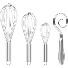 OYV Stainless Steel Whisk Set & Danish Dough Whisk, 3 Pack Professional Whisks for Cooking & Baking, Dishwasher Safe Whisks for Blending, Beating, Mixing