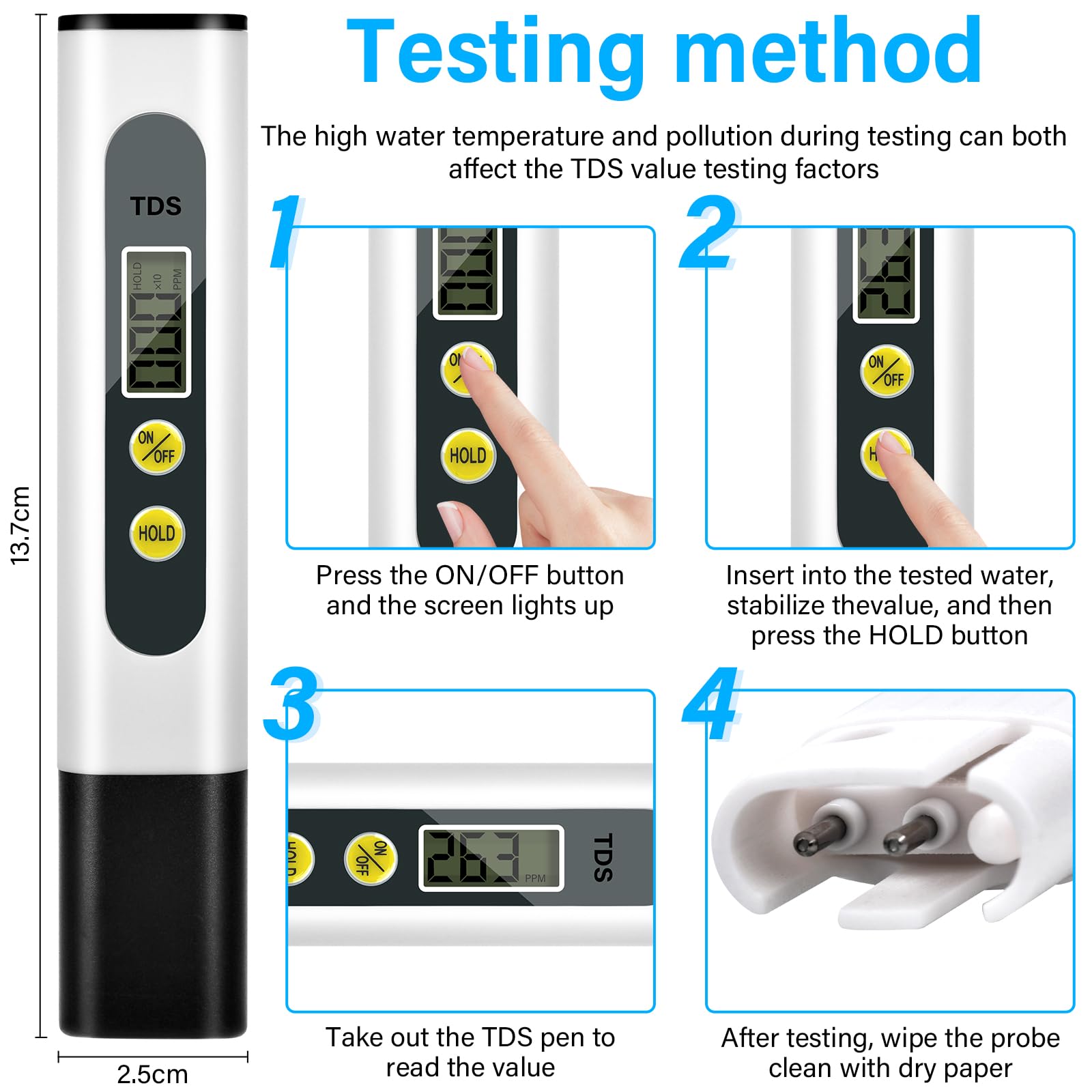 Tester Della Qualità Dell'acqua, Misuratore Portatile Digitale Della Qualita Dellacqua Con Funzione 5 In 1 Misuratore Di Phsalinitatemperaturatdsec Per Giardino Casa E Laboratorio 90310874