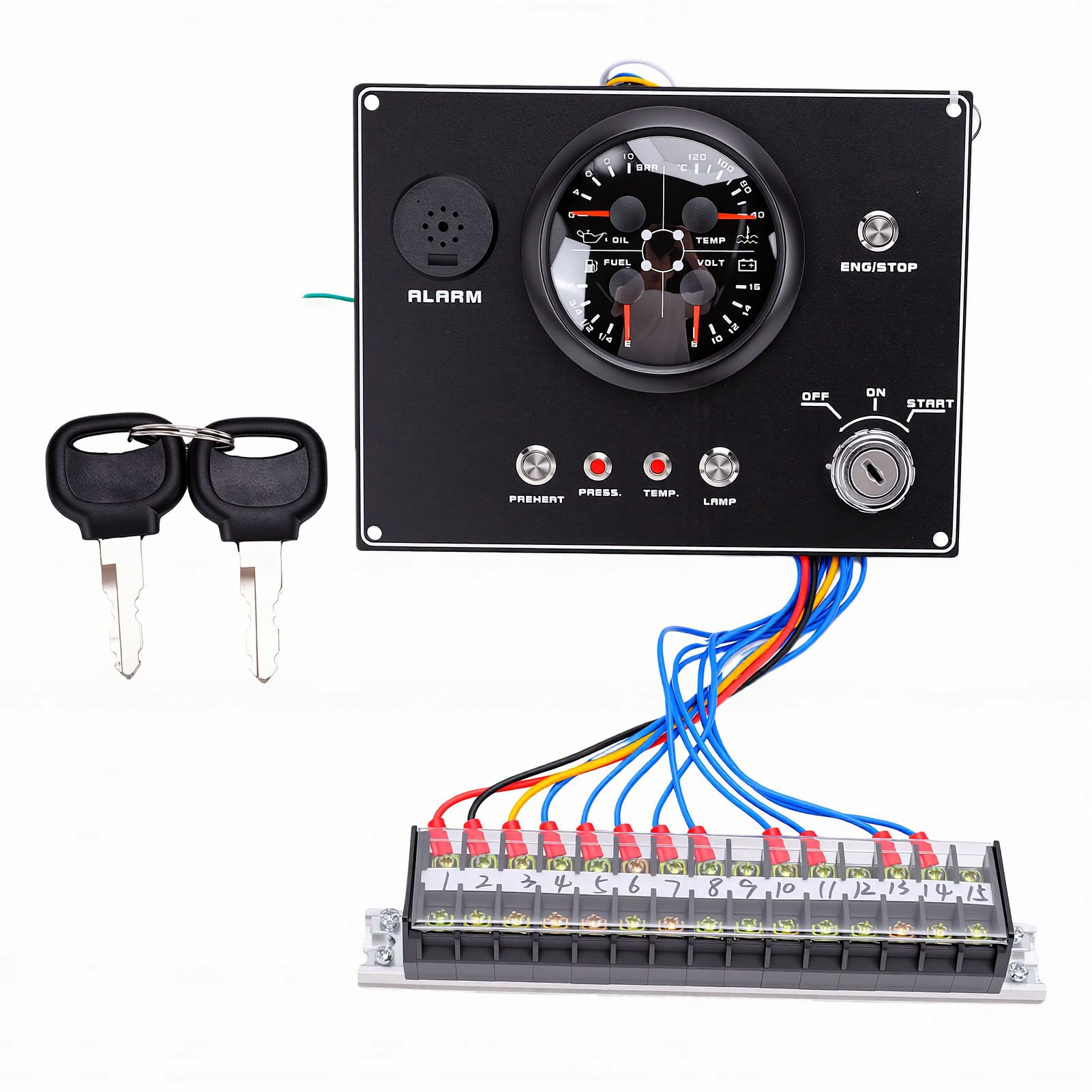 Cocoarm Panel de Instrumentos para Barcos Grupo de Indicadores Marinos de Metal y Plástico 12 V 4 en 1 Presión de Aceite Voltímetro de Temperatura del Agua Pantalla de Nivel de Aceite para Yates RVs