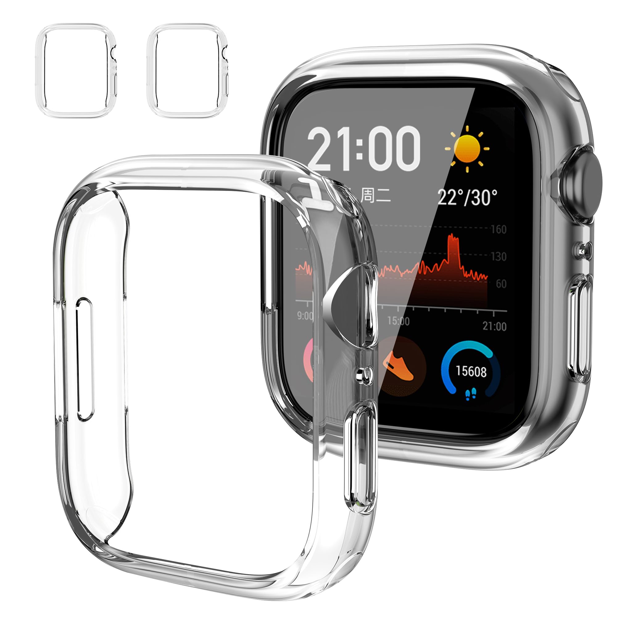 2 Pack Soft TPU Case with HD Film Screen Protector Compatible with Apple Watch SE(2023) Series 6/5/4/SE 40mm,Scratch Resistant Cover for iWatch 40mm,Clear/Clear