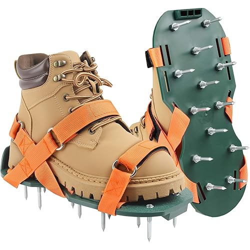 Lawn Aerator Shoes for Grass, Lawn Aeration Shoes with Adjustable Hook Loop Straps and Heavy Duty Spike, Soil Aerator Tool for Aerating Patio Yard Garden