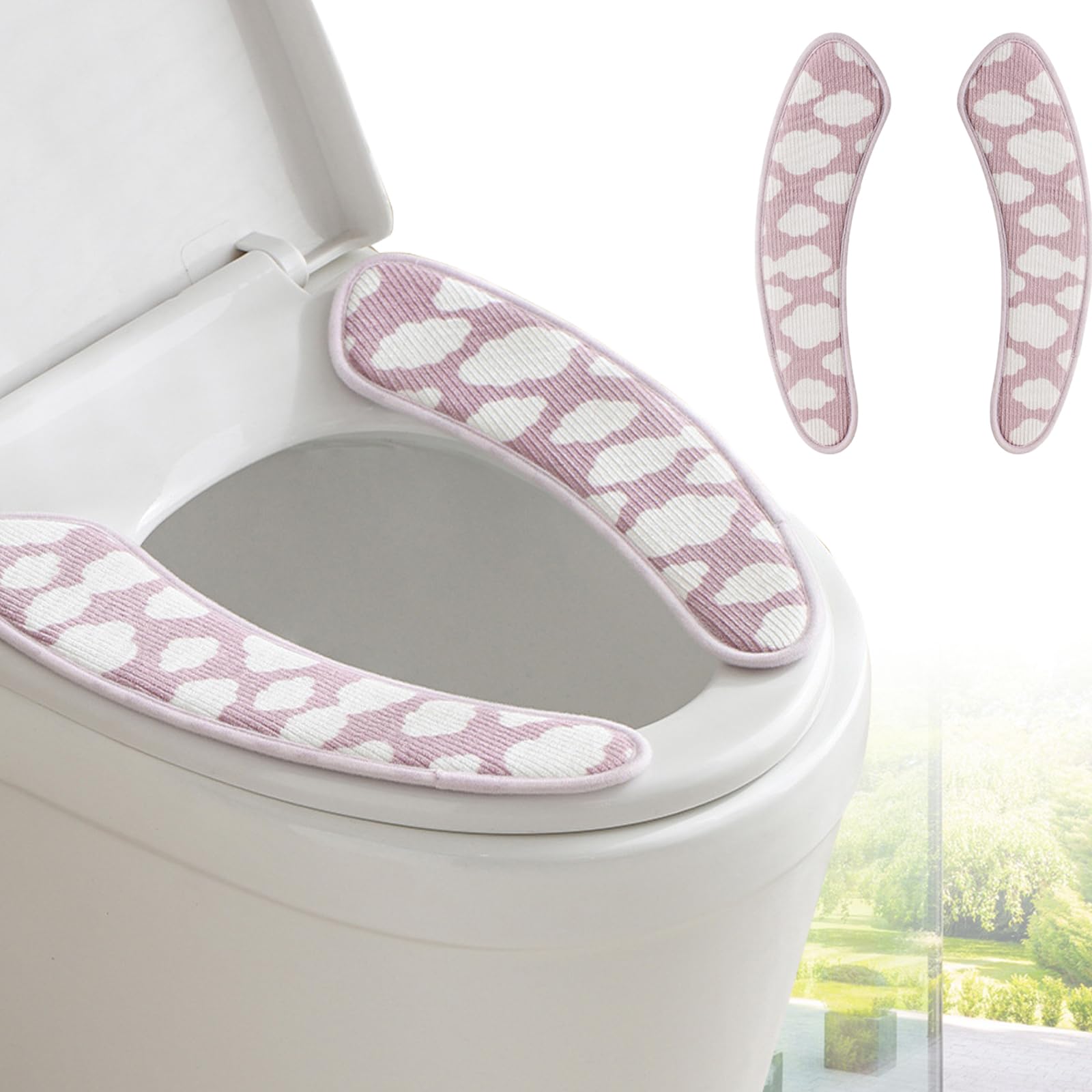 Thick and Warm Toilet Seat Cover – Washable, Reusable Cushion with TPR Adhesive & Cloud Pattern for Extra Comfort & Insulation (Pink)