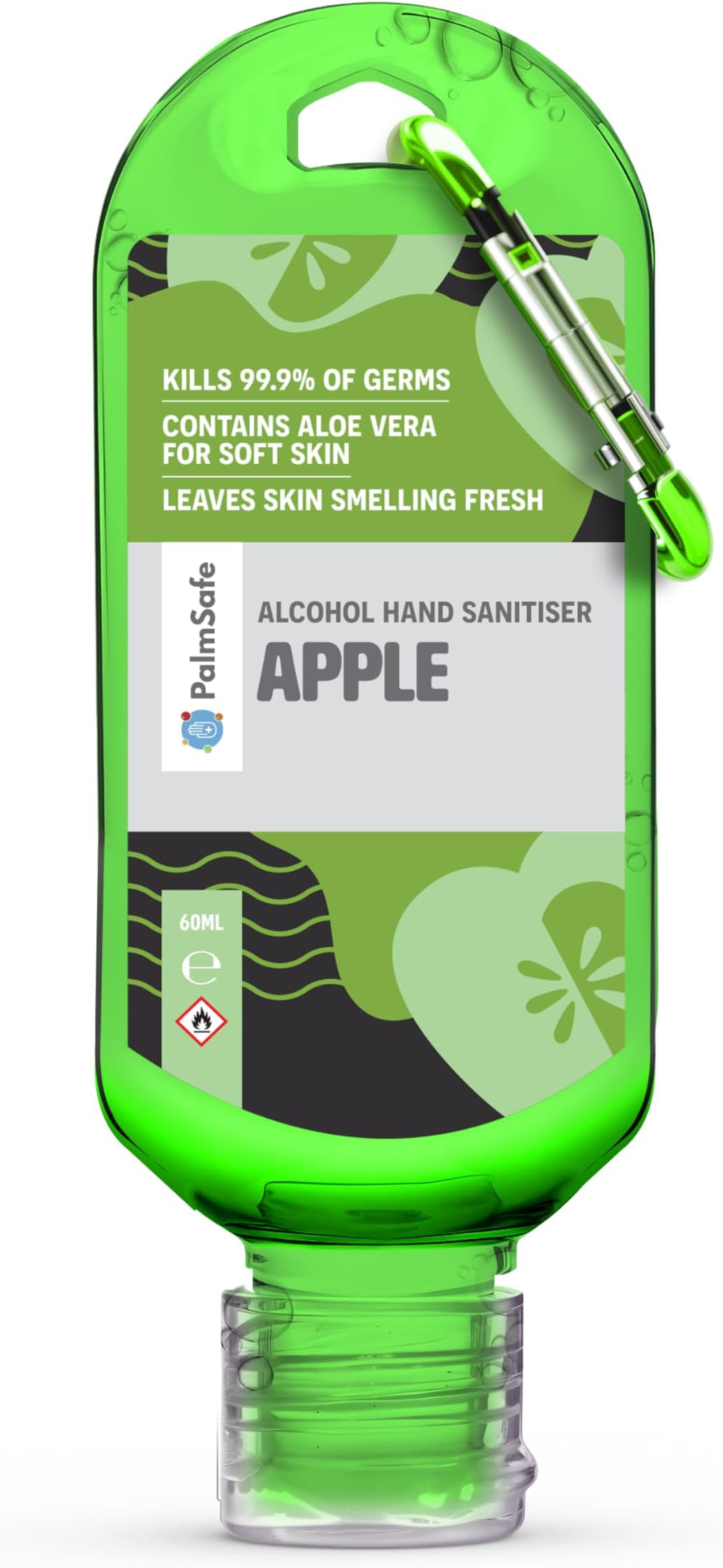 Apple 60ml Anti Bacterial Premium Hand Sanitiser Travel Size Refillable Clip Bottle Quick Drying Non Sticky Extra Moisturising Kills 99.9% of Viruses and Bacteria