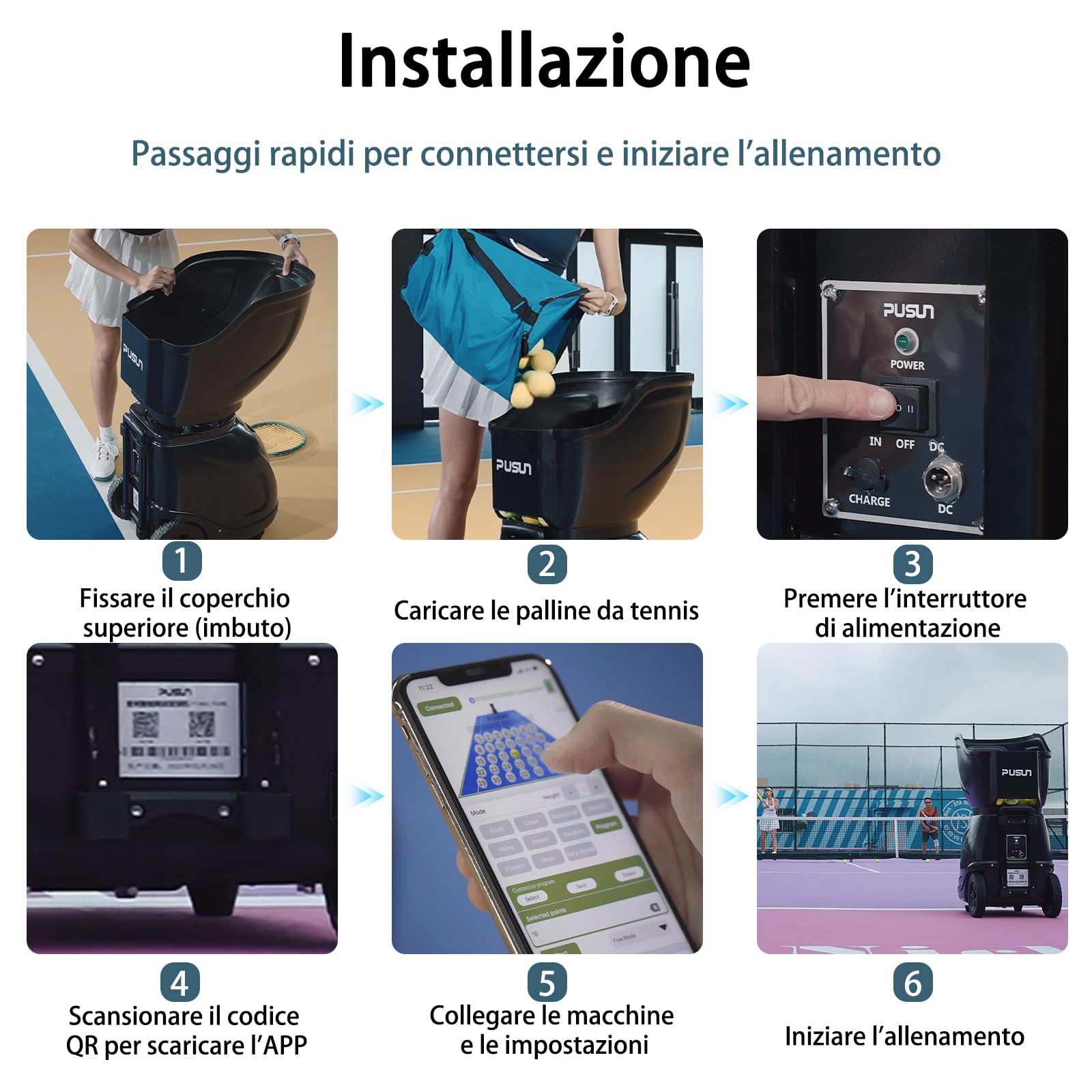 PUSUN PT-Max C Lanciapalle da Tennis Automatico Professionale, App e Telecomando, 28 Zone di Lancio, 26 modalità di Allenamento, velocità Regolabile, Trainer per Principianti e Professionisti
