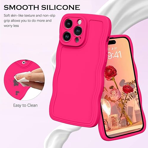 Miniatura 2 de YINLAI Funda diseñada para iPhone 15 Pro de 6.1 pulgadas, funda protectora de goma de gel de silicona suave color rosa neón, bonita forma de marco