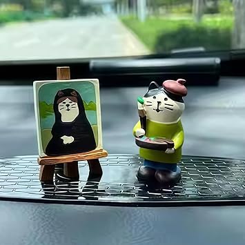Cute Car Dashboard Accessories - Funny Art Cat Car Rear View Mirror Accessories for Women Girls Dashboard Decorations, Home Office Garden