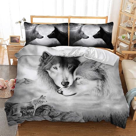 Wolf Duvet Cover Double Grey Animal 
