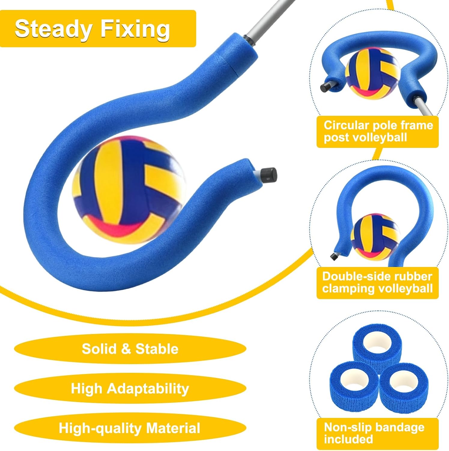 Volleyball Spike Trainer with Adjustable Height & C Mark Hook, Hitting Training Equipment for Spiking,Jumping, and Serving Practice, Real-Ball Feel, Ideal for Beginners & Pros (No Ball Included)