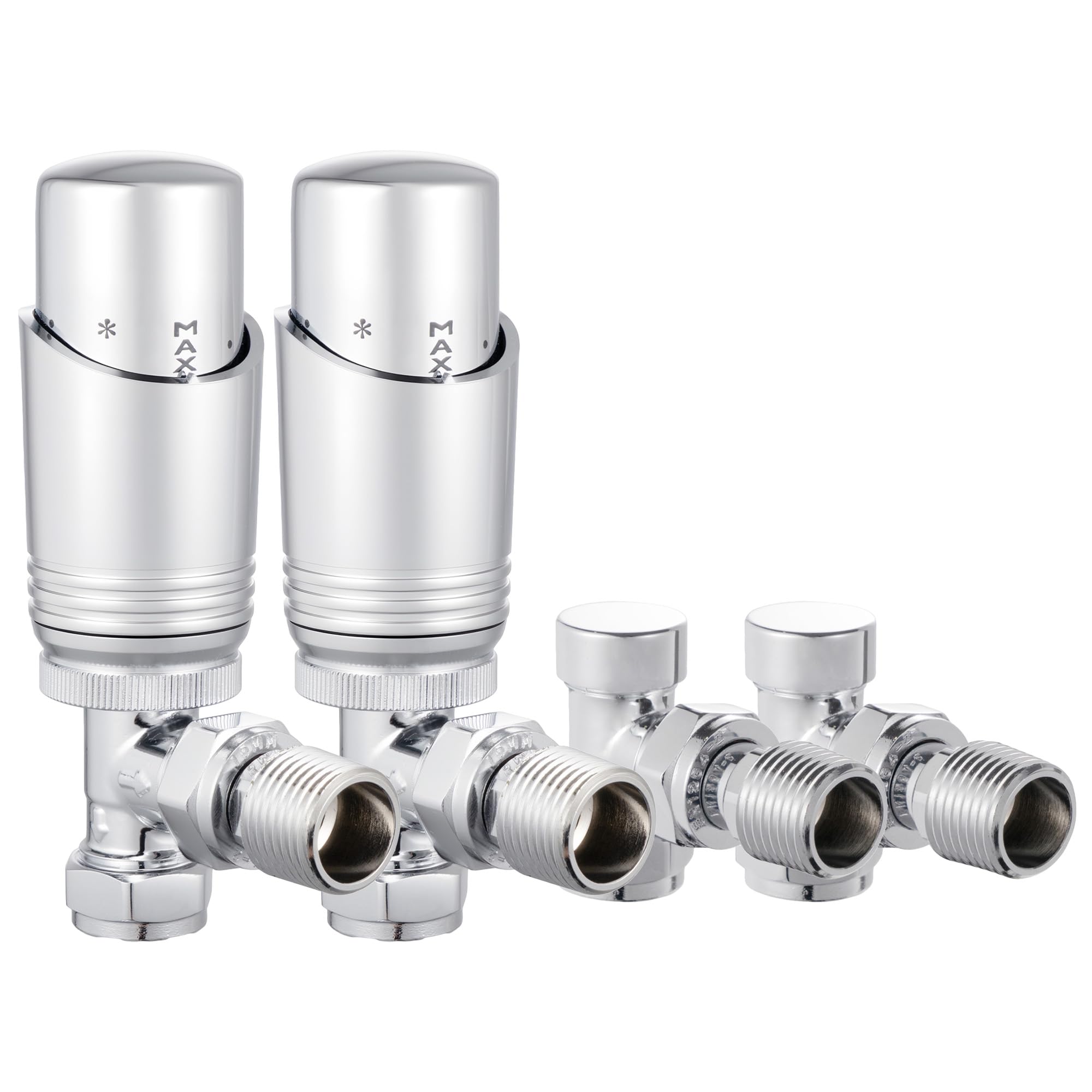VANCOCO 2 Pack Chrome Thermostatic Radiator Valve 1/2"ร15mm Angled with Lockshield, Thermostat TRV Set, H62 Brass, Energy Saving