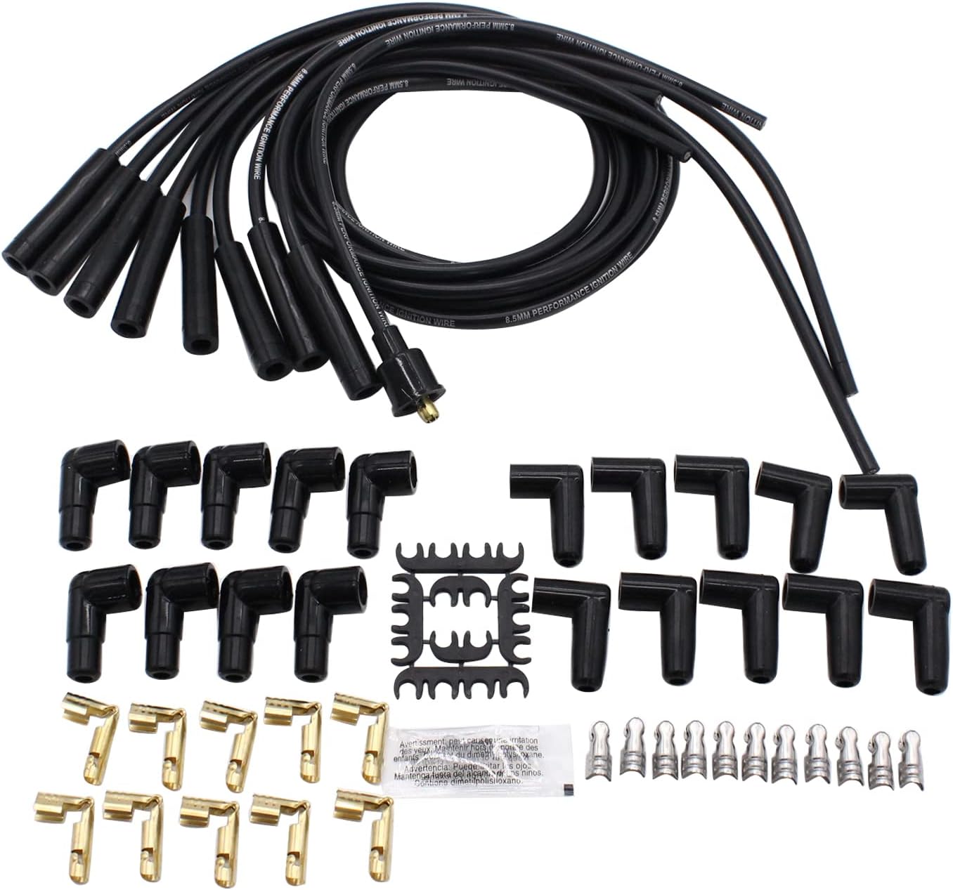 1 SET SHLPDFM Black Spark Plug Wires Spiral Core 8.5mm Straight Boots V8 W/ Looms