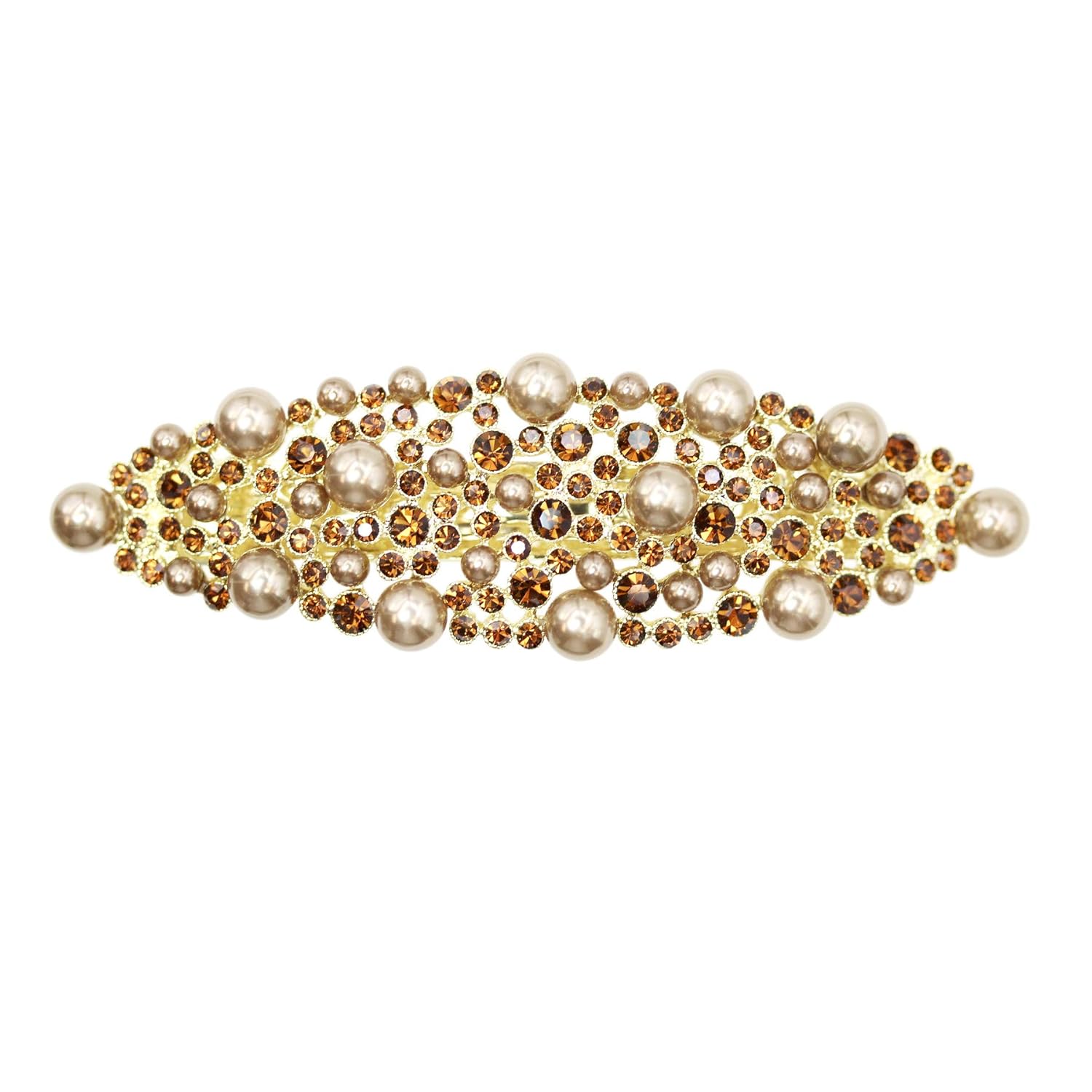 Faship Gorgeous Dark Brown Rhinestone Crystal Pearl Floral Barrette