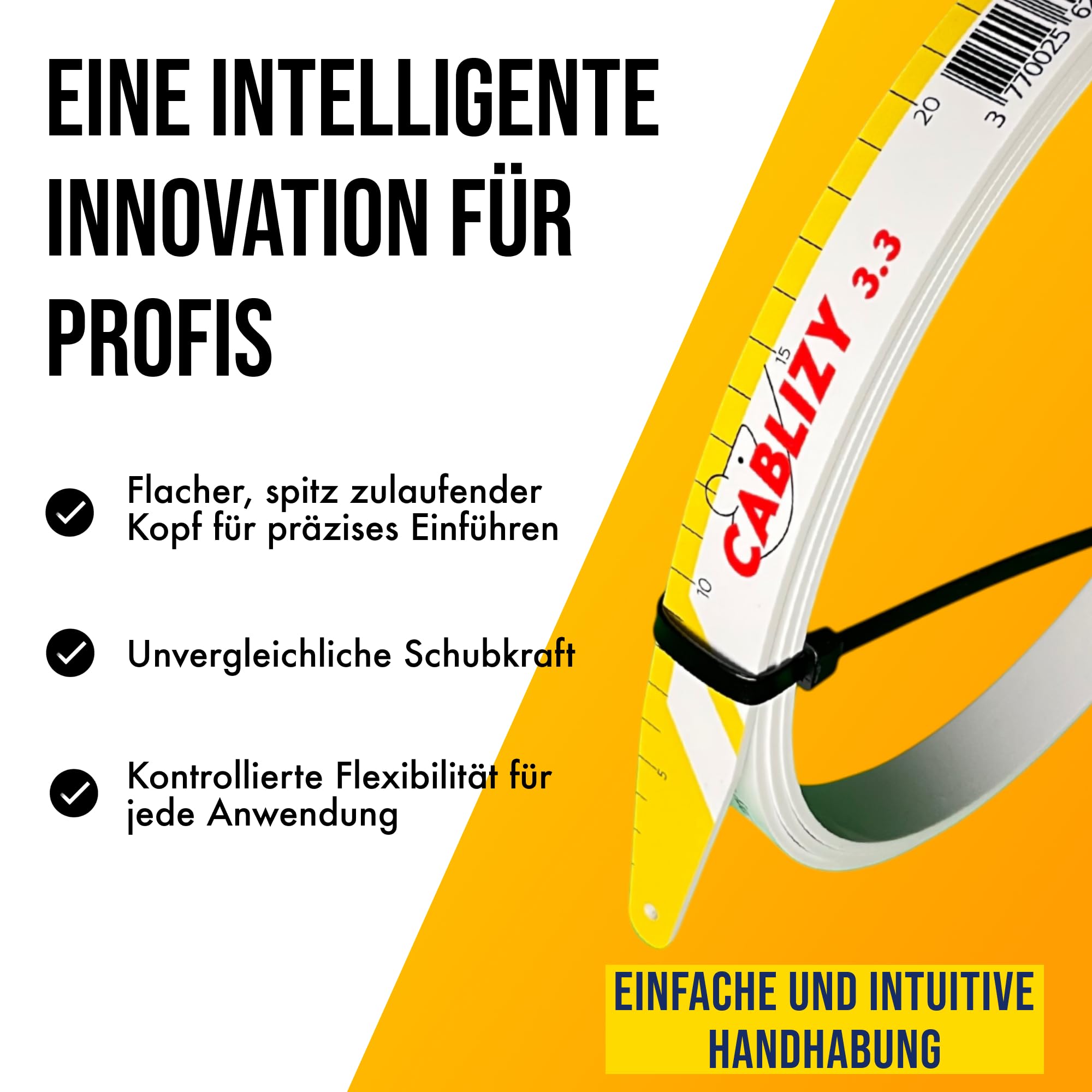 Kabeleinziehhilfe 3m | Flexibles Kabel Einziehband für Elektriker & Handwerker | Werkzeug für Kabeldurchzug in Leerrohren, Decken, Wänden & engen Bereichen