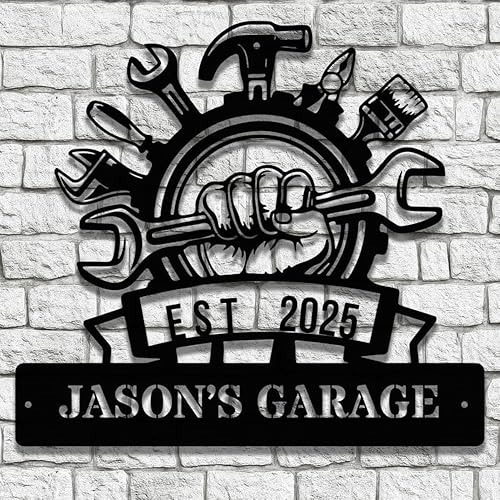 Miniatura 9 de Placa de Taller Personalizada de Bandera Americana de Metal, Regalo para Papá, Arte de Pared para Garaje, Placa de Taller de Papá, Nombre Diseño