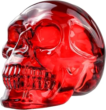 Red Crystal Skull Figurines, Skeleton Heads Model for Day of the Dead/Halloween, Gothic Decor Glass Skull Gifts for Women