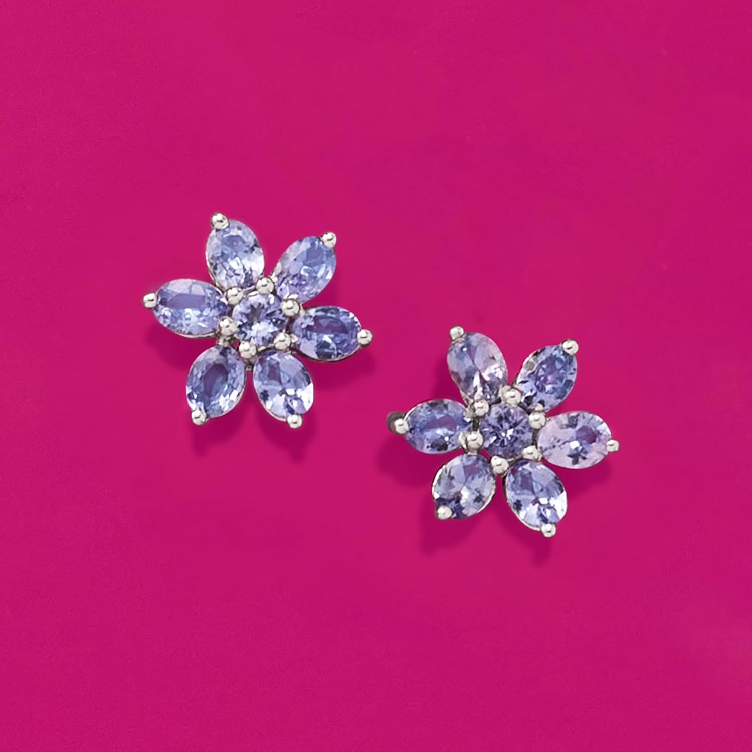 Ross-Simons 2.10 ct. t.w. Tanzanite Flower Earrings in Sterling Silver - Image 3
