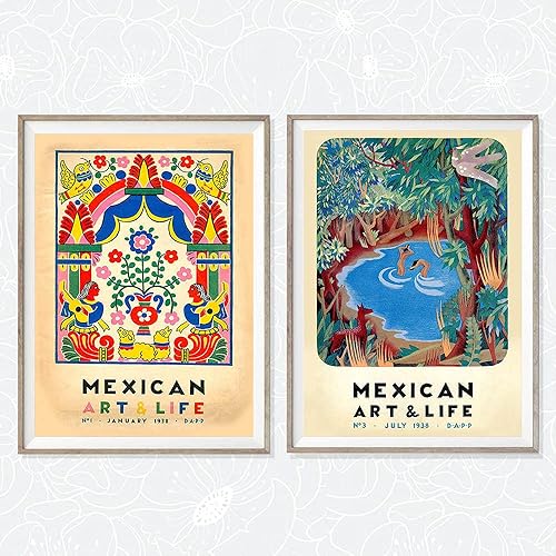 Miniatura 2 de Póster de exposición de arte y vida mexicana, impresiones artísticas de pared en lienzo de México 1938 Vintage Cover Art Painting Nordic Wall