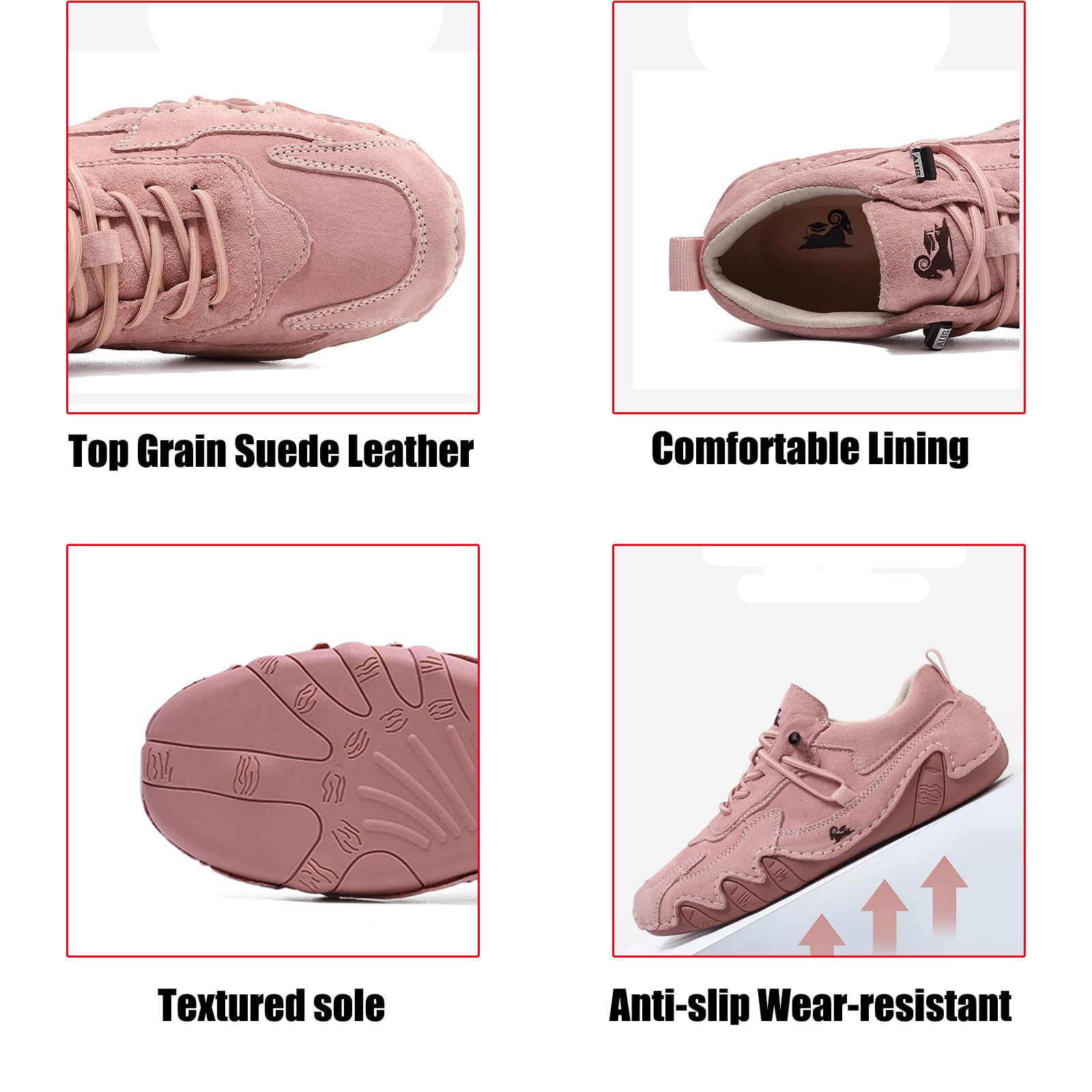 Zapatos de gamuza impermeables para mujer, para senderismo, camping y conducción, para todas las estaciones, modernos, elásticos, con cordones, cosidos a mano, para deportes al aire libre