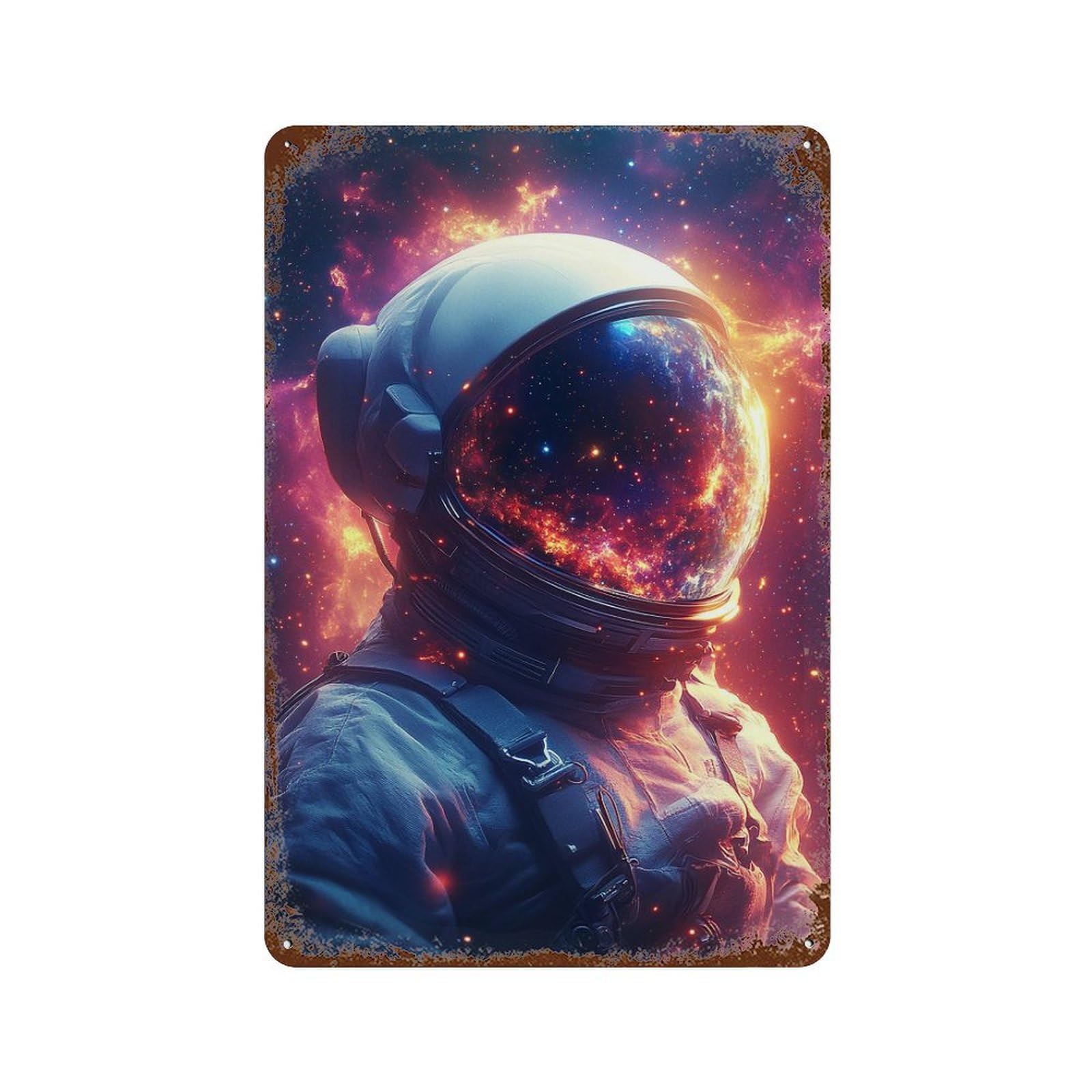 Space Astronaut Helmet Nebula Vintage Metal Tin Sign 11.8"x7.9", Ideal for Living Room, Hallway And Home Decor