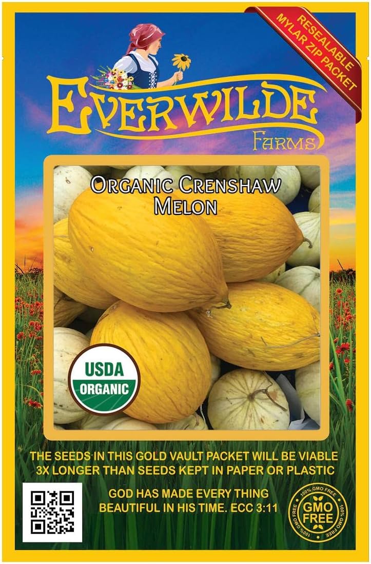 Everwilde Farms - 1 Lb Organic Crenshaw Melon Seeds - Gold Vault Packet