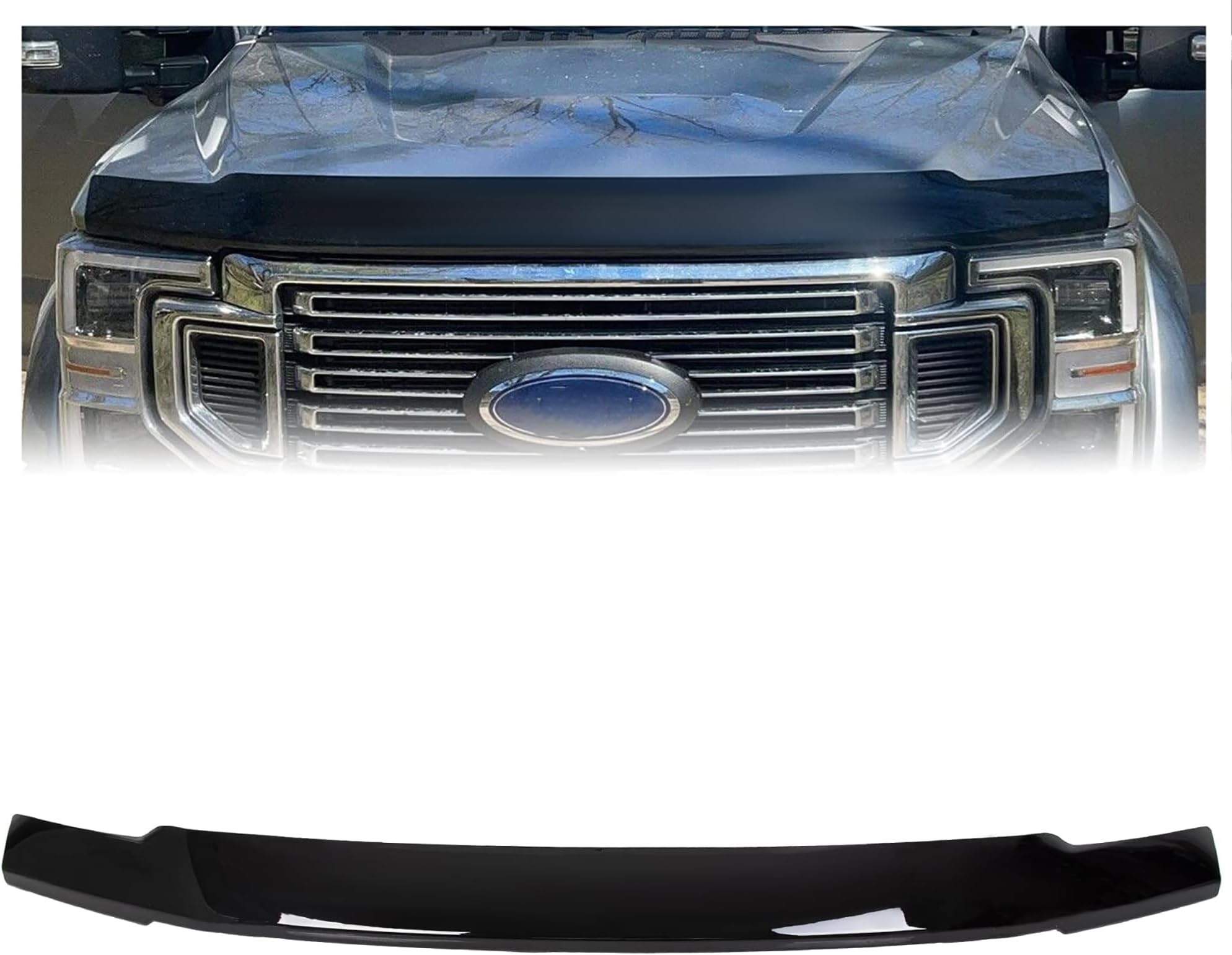 ECOTRIC Black Hood Deflector Bug Shield Compatible with 2017 2018 2019 2020 2021 2022 Ford F250 F350 Super Duty Guard Bonnet Hood Protector