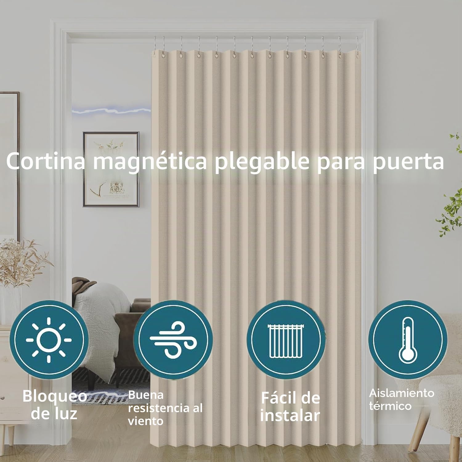 Cortinas Plisadas Invisibles aíslan del frío y del Calor, Ideales para Separar Habitaciones.-White- W180xH200cm