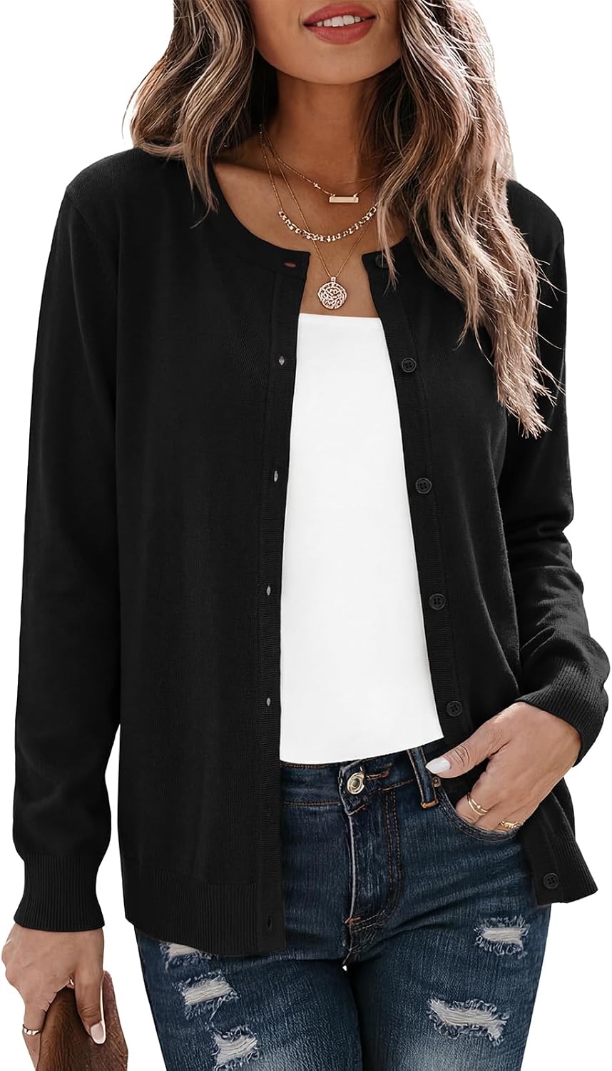 Veryoung Women's 2026 Long Sleeve Lightweight Crewneck Casual Cardigan Sweater S-3XL