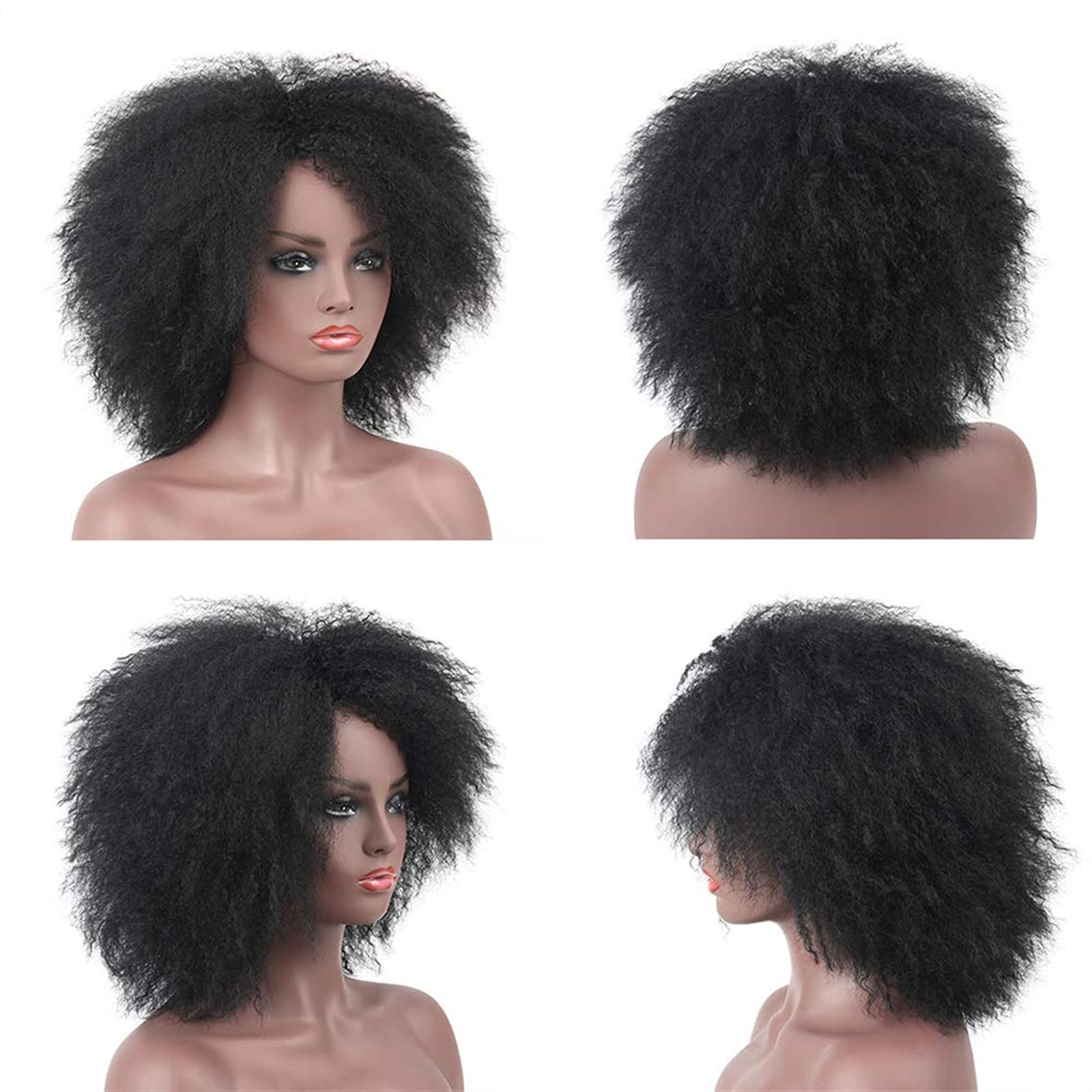 Pelo Natural Pelucas rizadas Afro largas for Mujeres Negras Peluca de Pelo sintético Resistente al Calor Esponjoso y Rizado Suave for Cosplay de Fiesta Diaria Mujer Peluca